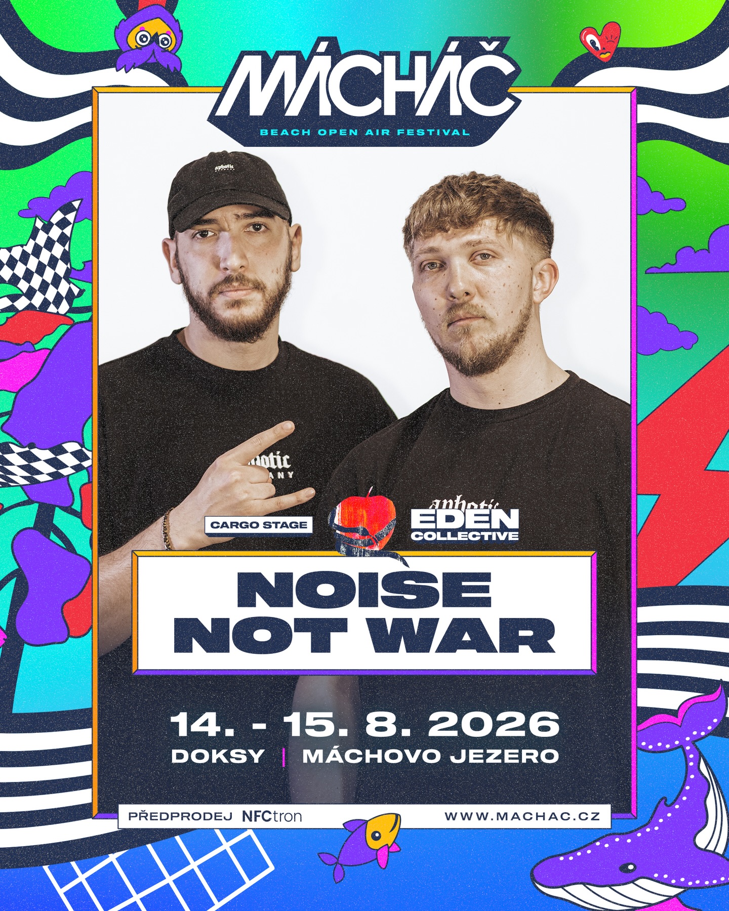 NOISE NOT WAR 🇩🇪 @noisenotwar
Ve spolupráci s @_eden_rave_ přivážíme na Mácháč aktuální evropský rave sound >> Mnichovské duo spojuje #hardtechno #schranz a jejich tracky rezonují i v setech jmen jako @kobosil / @klangkuenstler / @vendexofficial nebo @paulatemple
V roce 2024 spustili vlastní event sérii Aphotic Germany a zároveň založili label @nowar_records Jejich releasy vycházejí na Agony, Audiocode, Definition of Hardtechno, Darkground a dalších.
“Shattering the boundaries of the ordinary by reinventing oldschool hardtechno.”
14-15. 8. 2026
🎟 tickets.machac.cz