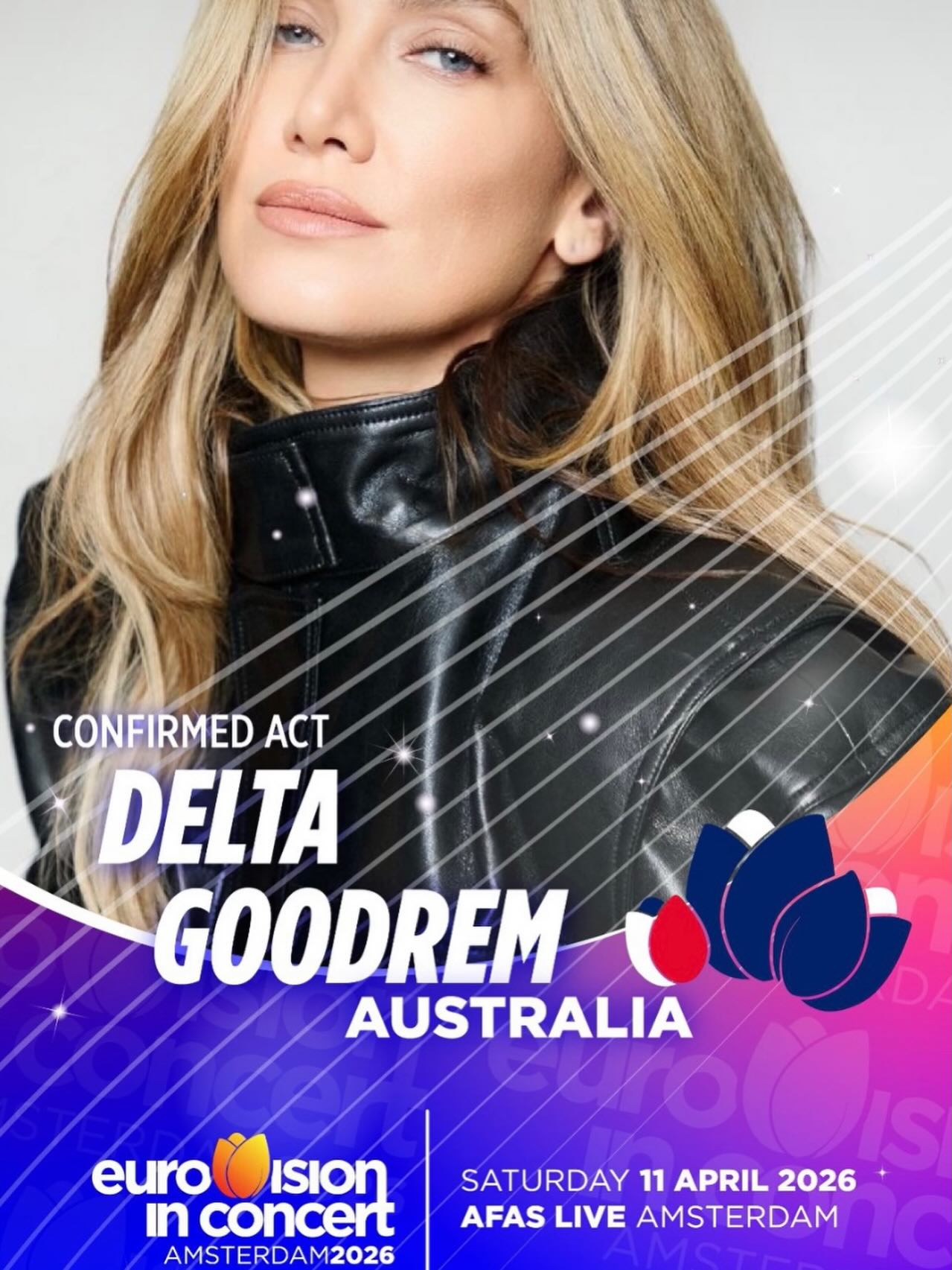 Australia’s Eurovision 2026 artist @deltagoodrem has been announced as part of the line up for this year’s @eurovisioninconcert in Amsterdam, Netherlands.
This will be Delta’s second Eurovision pre-party of the season.
The event will take place on Saturday 11 April (Sunday 12 April in Australia).
#eurovision #esc #eurovision2026 #esc2026