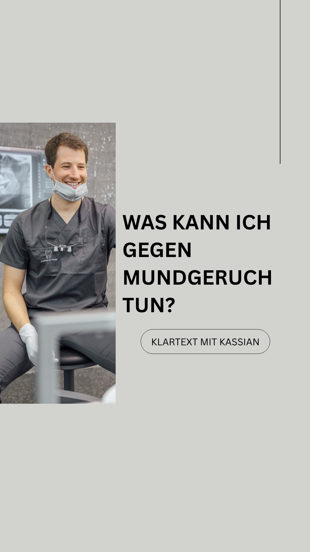 // 🦷 𝗞𝗹𝗮𝗿𝘁𝗲𝘅𝘁 𝗺𝗶𝘁 𝗞𝗮𝘀𝘀𝗶𝗮𝗻
Was kann ich gegen Mundgeruch tun?
Dr. Wohlgenannt beantwortet diese Frage, die häufig von unseren Patientinnen und Patienten gestellt wird. 😉
#drmätzler #zahnarzt #dornbirn #zahnarztpraxis #zahnarztpraxisdornbirn