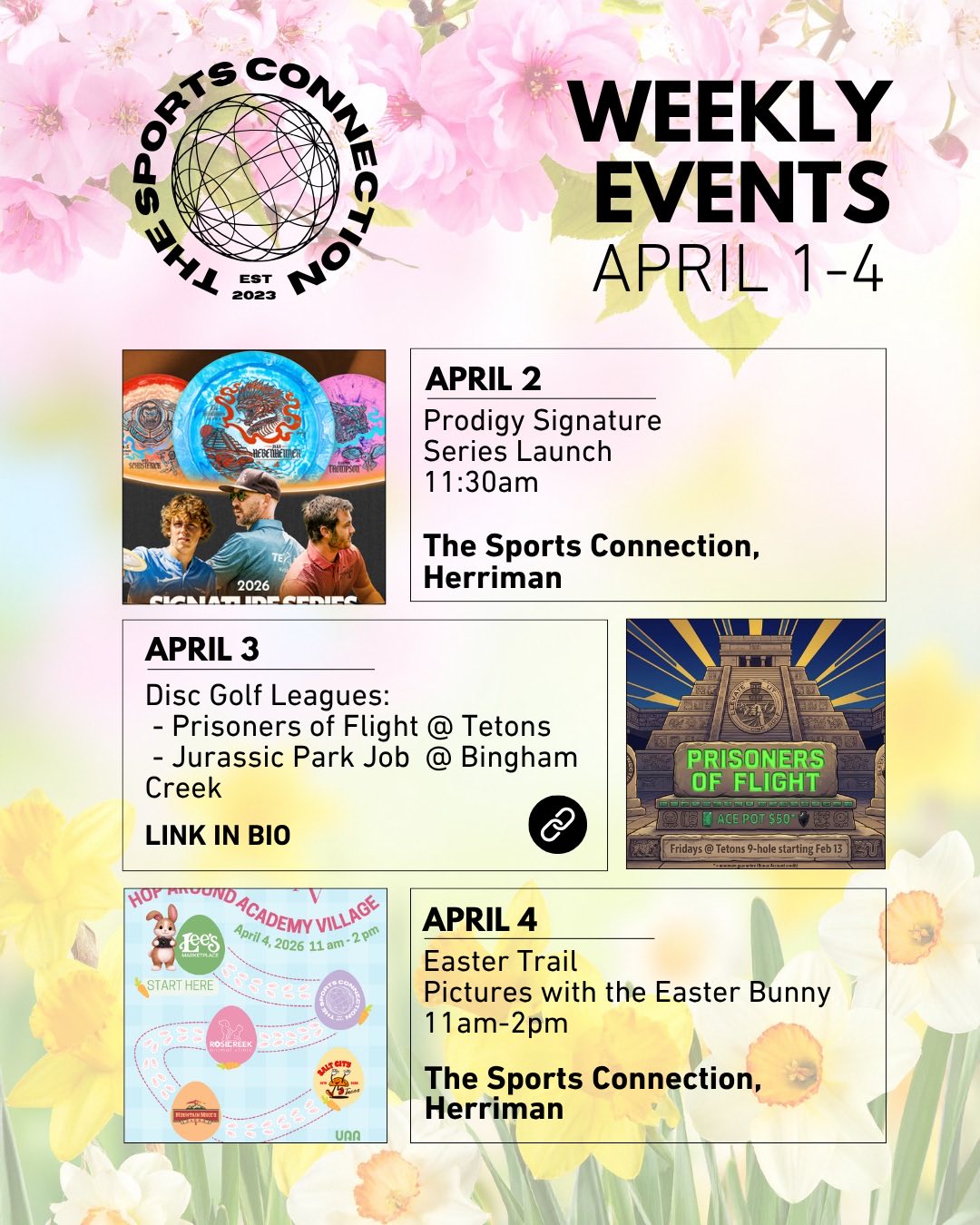 Rad stuff happening this week … please come join us … also heads up! We’re switching to 8am opening on Saturday.. HOLLA! #sportsconnectionutah #weeklyevents #joinus #funhere #herriman