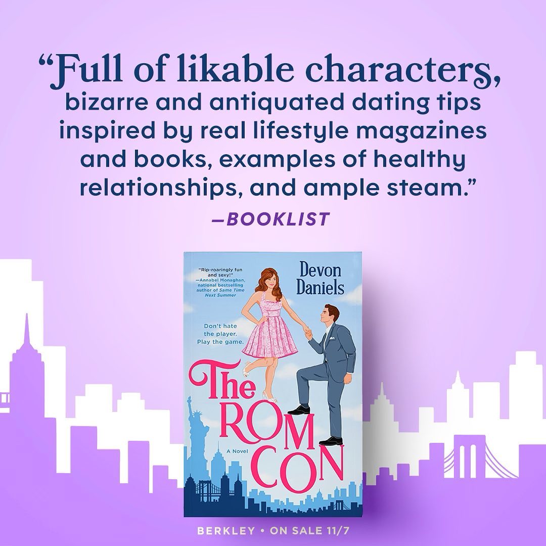 THE ROM CON got its first trade review from Booklist & *spoiler alert* they loved it! ✨
“…Cassidy is soon in over her beehived head when both she and Jack find themselves turned on by the gentility and restraint of cordial courting. Full of likable characters, antiquated dating tips inspired by real lifestyle magazines and books, examples of healthy relationships, and ample steam, Daniels' tale will find fans among readers who recall those crazy Cosmo tips or who have seen the sour side of dating apps.”
Swipe for the full review! Many thanks to @booklist_ala and a special shout-out to reviewer Heather Booth - this review is so cleverly written & truly delighted me. 💕
