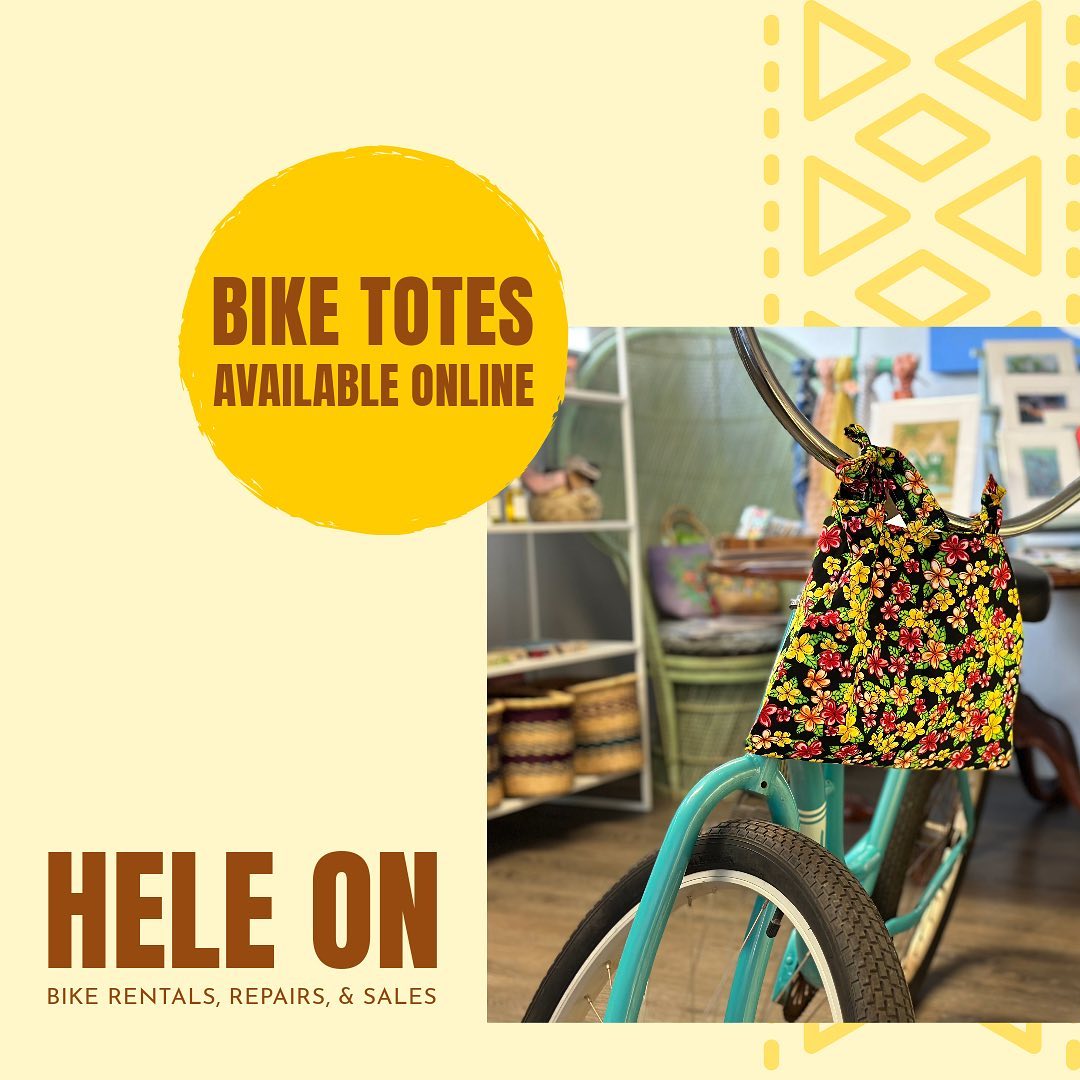 Carry the aloha spirit wherever you go with our vibrant bike totes! 🌺🚲 Perfect for beach days, market trips, or just a sunny ride around Kauai. Grab one online and add a splash of Hawaiian charm to your ride. #HeleOnKauai #BikeTotes #AlohaRide #KauaiStyle #CycleKauai
Shop the collection and find your perfect ride-along companion by tapping the link in our bio! 🛍️💐