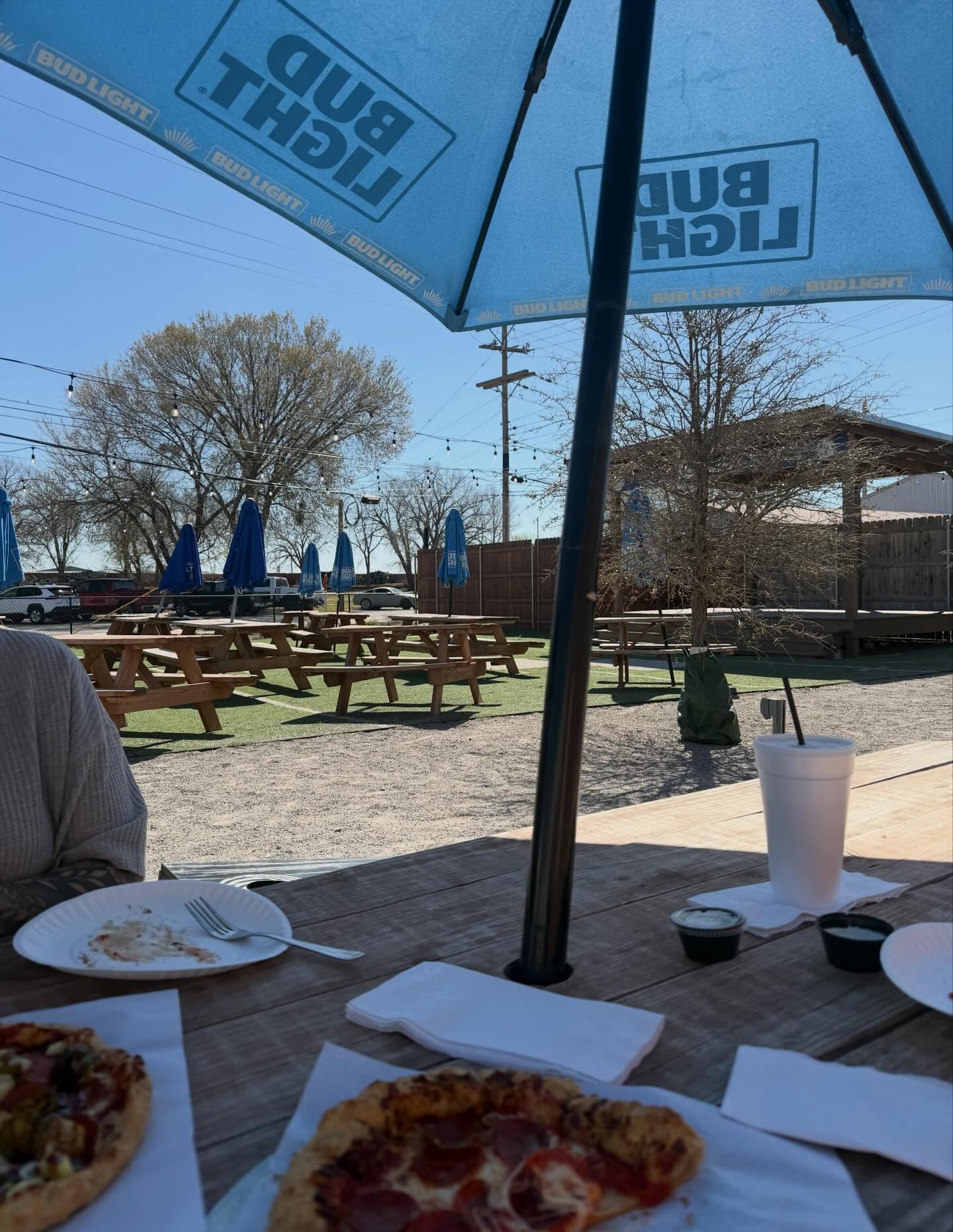 Anyone not outside eating lunch today is crazy! Perfect weather, no wind, few bugs and delicious pizza! Get on the patio at @flowershopwine_chick !