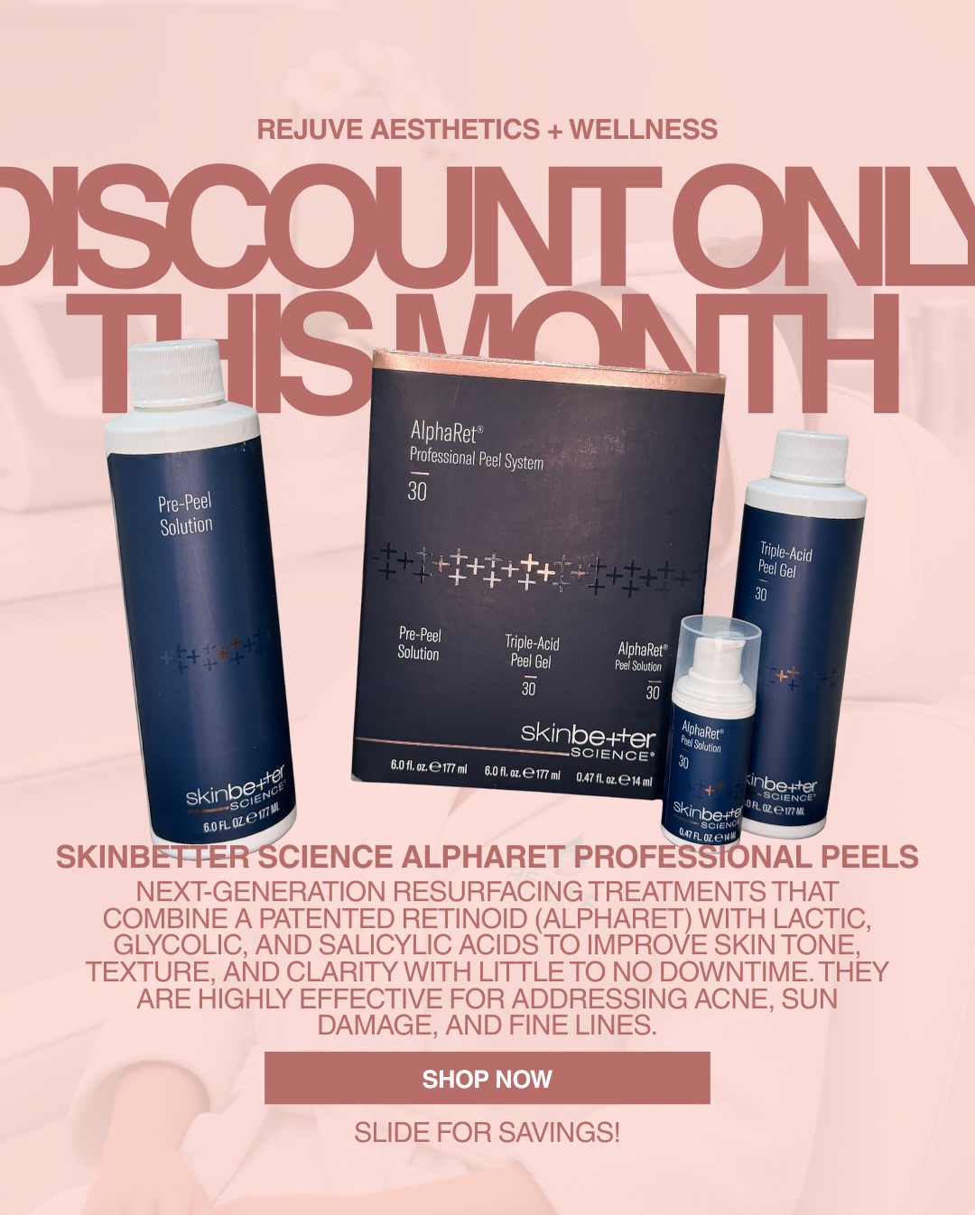 Your skinâs spring refresh starts here â¨
If youâve been waiting for the right time to try chemical peels, this is it. Our SkinBetter Science AlphaRet Professional Peels are next-generation resurfacing treatments that combine a patented retinoid with lactic, glycolic, and salicylic acids to improve skin tone, texture, and clarity.
đ Hereâs why we love them:
⢠Little to no downtime (yes, really)
⢠Highly effective for acne, sun damage, and fine lines
⢠Results that build with each treatment
This month only:
Get a series of 3 peels for $250 (regularly $300âsave $50).
Whether youâre new to peels or ready to commit to a transformation, this is your sign. Swipe to shop or comment PEEL to book your consult.
Your glow-up is closer than you think đŠđťââď¸
#rejuvehonolulu #medspalife #chemicalpeel #skinbetterscience #alpharet glowup skincarehonolulu honolulumedspa skinresurfacing acnetreatment antiaging honoluluwellness skintransformation medspadeals