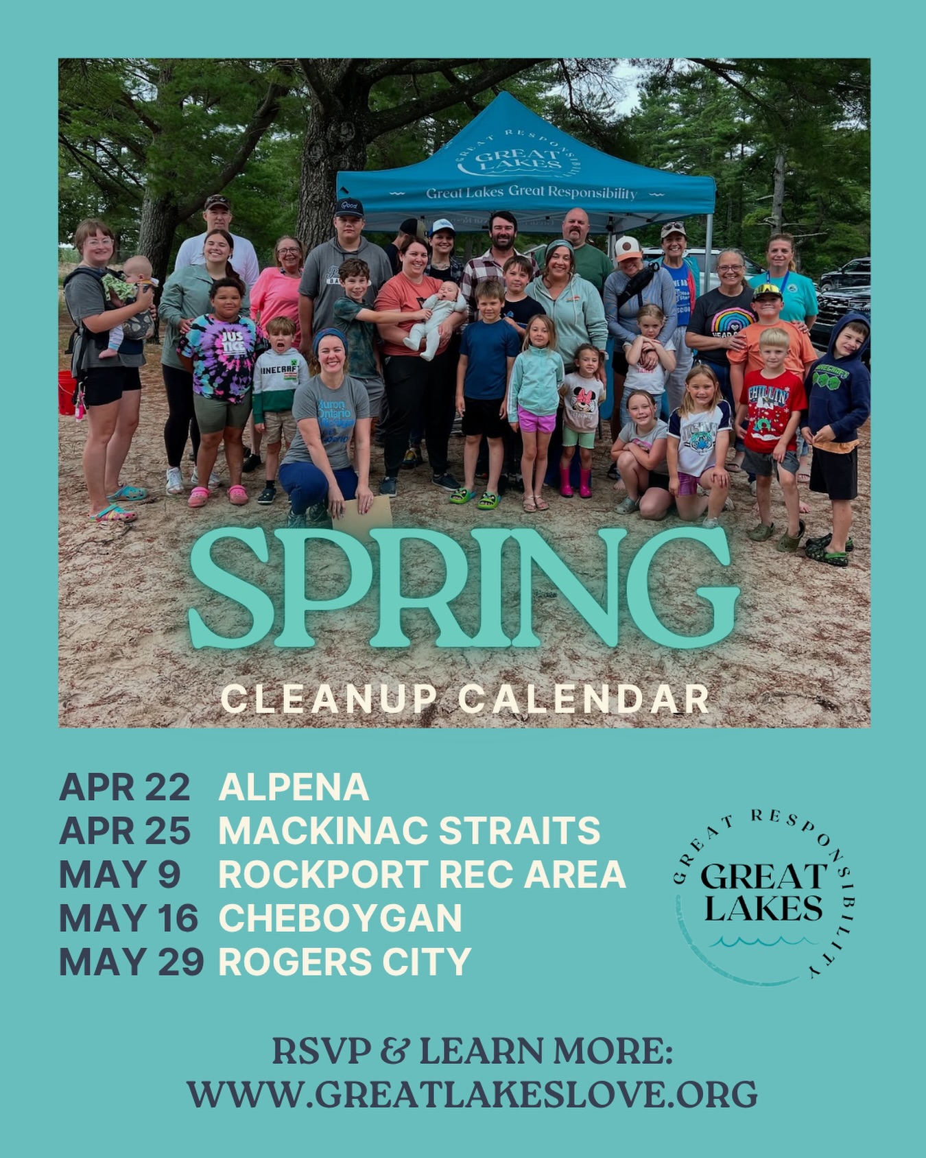 Spring is HERE, which means cleanup season approaches. Join the fun this year as we take on several locations in northern Michigan, all to improve water quality in our precious Great Lakes. 🌷🌏🧤🪣
We are approaching 1 million pieces of trash removed — can we accomplish it this year? Let’s do it! 🙌🏻
Thank you to this year’s cleanup season sponsors: @dipalready, Heaven’s Edge Cottages, and MI-Insights Consulting. Interested in becoming a sponsor? Reach out: info@greatlakeslove.org