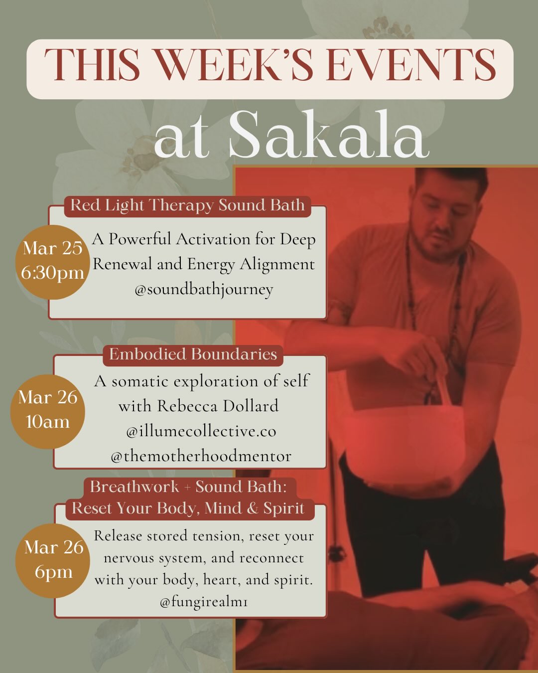 This week at Sakala 🤍
A space to soften.
To release what you’ve been holding.
To reconnect with your body, your breath, your truth.
From sound baths to breathwork…
from grief circles to intention setting…
each offering is an invitation back to yourself.
You don’t have to carry it all alone.
You don’t have to keep pushing through.
Come as you are.
Leave a little lighter.
Also be sure to check the last slide for hours with @quantumwavetherapeutics & @handsofoshunlmt for some 1:1 healing ❤️
Which one are you feeling called to? ✨ click the events link in bio to register!
#sakalacommunity #denverevents #denvereventspace #denvercommunity #denverhealing