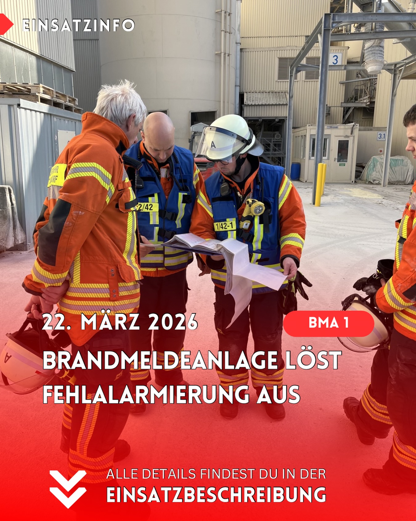 BMA Industrie 🚨 22.03.2026
Die Brandmeldeanlage eines Industriebetriebs im Satteldorfer Gewerbepark löste am Sonntagnachmittag gegen 15:31 Uhr eine Alarmierung für unsere beiden Abteilungen Satteldorf und Ellrichshausen aus.
Nachdem der betroffene Bereich kontrolliert war, konnte jedoch lediglich ein Täuschungsalarm, vermeintlich ausgelöst durch Reinigungsarbeiten, festgestellt werden. Der Einsatz konnte somit ohne weiteres Eingreifen nach rund einer Stunde beendet werden 👩🚒🚒
Lasst gerne ein ❤️ als Dankeschön für unsere ehrenamtlichen Einsatzkräfte da.
#news #feuerwehreinsatz #satteldorf #feuerwehrsatteldorf #SicherheitsgeberFürSatteldorf