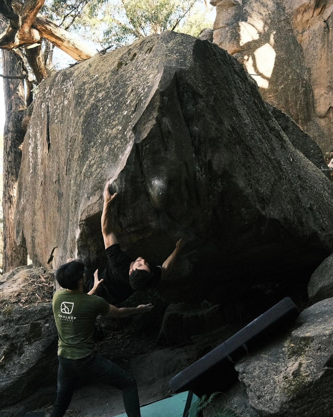 #Repost of these amazing shots from @vincenttran.send ⠀
⠀
Don't forget to tag us @cu.climbing in your posts and stories. We love sharing your adventures and seeing you crushing in our gear 🙌👕👖⠀
⠀
______________⠀
Rock it with the best 🚀?⠀
⠀
Super fun day out a few weeks back with the Rocket crew, my first time at bleachers and a long overdue appointment with real rock. Few snaps of @_phille93 and @davechai having a good punt on Red Mist. Got me real psyched to get back into it 🪨🫲⠀
⠀
@cu.climbing⠀
_______________⠀
#bouldering #bouldering_pictures_of_instagram⠀
#chalkupclimbing #climbingapparel #chalkupcrushers #outdoors #adventure #apparel #gariwerdnationalpark #grampians #rockclimbing #throwback #psyche #climbingphotography #climbingcommunity