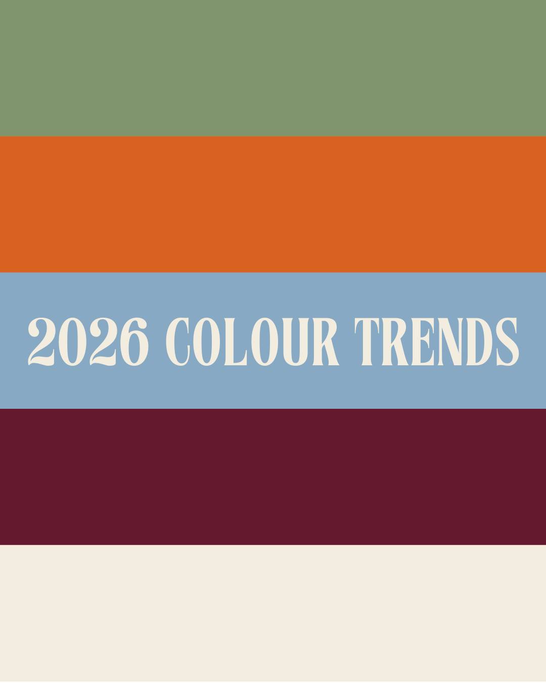 2026 Colour Trends 🎨
• Sage, Olive & Muted Greens🌿🍃 – Calm & Elegant
• Burnt Orange & Terracotta🍂🧡 – Warmth with a hint of rustic charm
• Dusty, muted blues