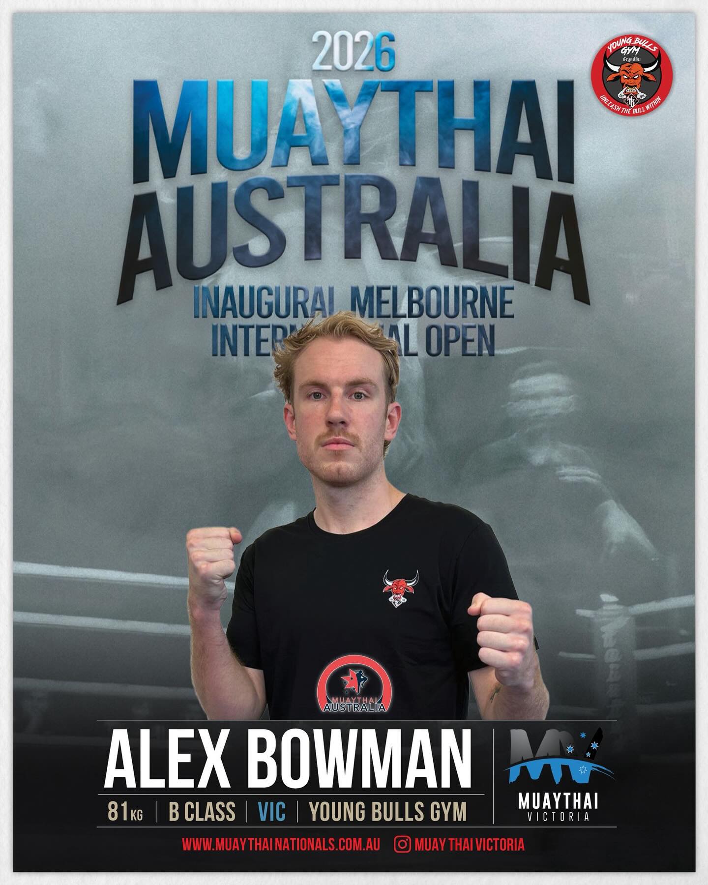 Our fifth registered fighter for @muaythaivictoria Melbourne International open tournament. Alex will be competing in B - Class. Come along and support the Young Bulls fight team #youngbullsgym #youngbullsmuaythai #weareyoungbullsgym