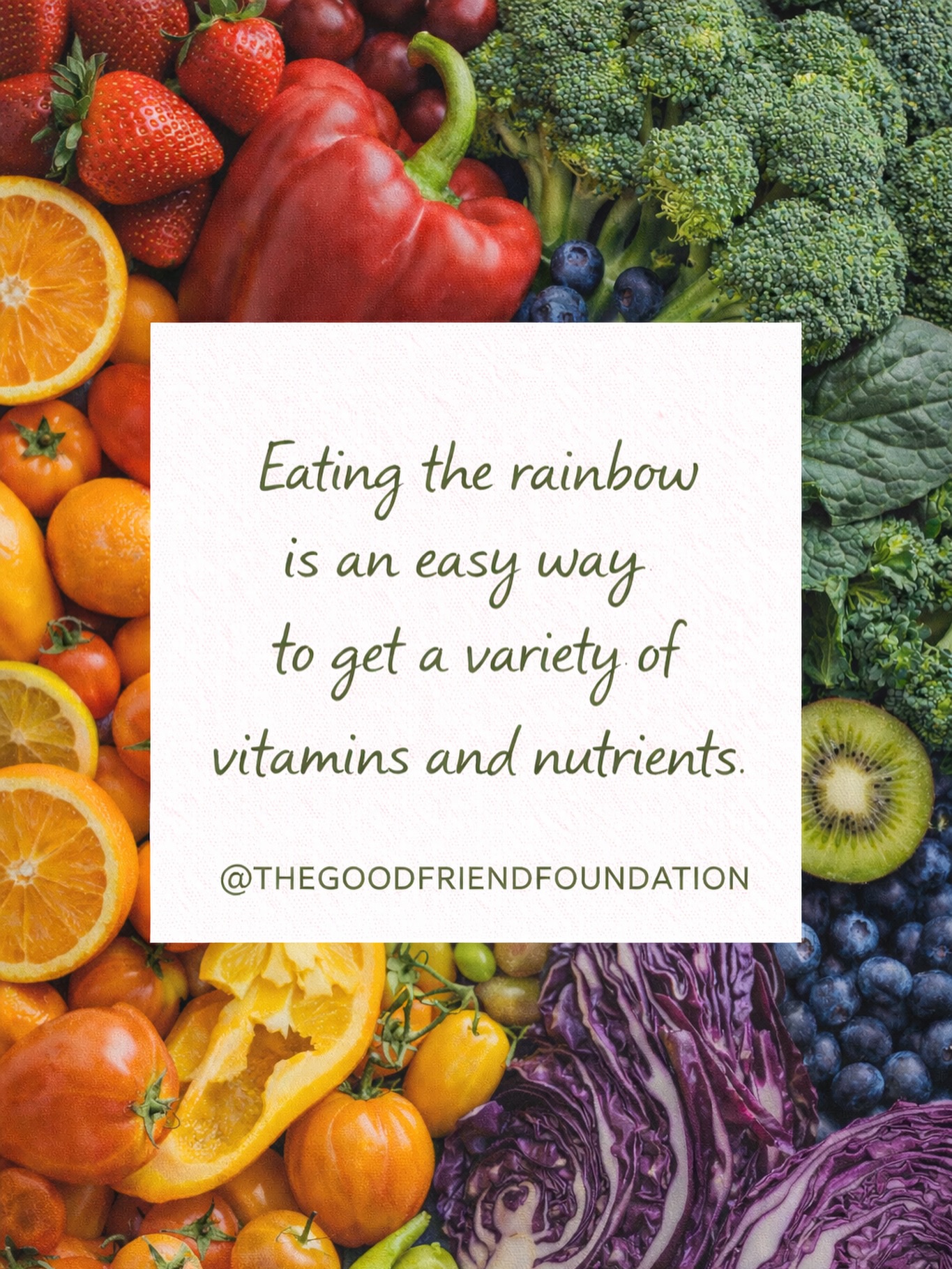 Eating the rainbow is an easy way to get a variety of vitamins and nutrients.
Comer una variedad de colores es una forma sencilla de obtener diferentes vitaminas y nutrientes.