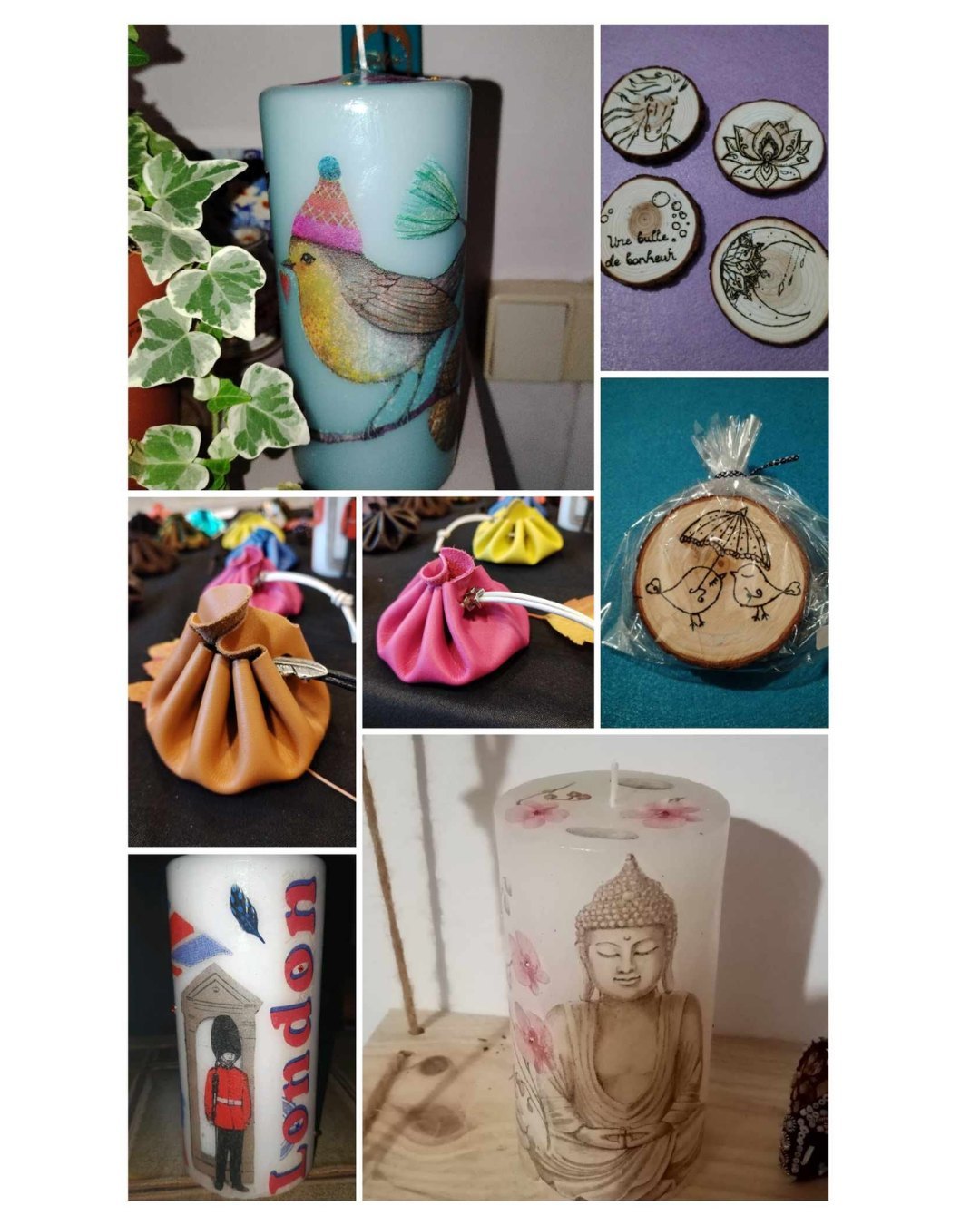 Our 'Artisan in the spotlight' this week is Cindy Savignat. Cindy has been at Le Hibou Chic since our first 'pop-up' Christmas shop last December and produces a lovely array of jewellery, candles, brooches and more.
Moi c'est Cindy, depuis toute petite j'adore créer et tester différentes matières, le cuir, le bois, la résine...
Bref, en 2023 pleine de courage, de motivation et d'idées à gogo je décide de m'inscrire en tant qu auto entrepreneur.
Toutes mes créations sont faites main, en passant par les bougies décorées à bases de collages mais aussi de plumes, de strass, de feuilles d'or, de paillettes mais également les bourses réalisées en croûte de cuir, les bijoux, colliers et boucles d'oreilles moulées avec de la résine Epoxy réalisées avec de vraies fleurs séchées, les bracelets en cuir et leurs breloques, les sous verres en bois en pyrogravure et collages, les broches faites de cuir et de feutrine. Il y'en a pour tous les goûts.
Je vous invite à venir découvrir mes petits trésors au '' Hibou Chic''.
I'm Cindy, and ever since I was a little girl I've loved creating and experimenting with different materials, leather, wood, resin...
So in 2023, full of courage, motivation and ideas galore, I decided to register as a self-employed entrepreneur.
All my creations are handmade, from candles decorated with collage, feathers, rhinestones, gold leaf and glitter to purses made from split leather, jewellery, necklaces and earrings moulded from Epoxy resin and made from real dried flowers, leather bracelets and charms, wooden coasters made from pyrography and collage, and brooches made from leather and felt. There's something for everyone.
I invite you to come and discover my little treasures at Hibou Chic.
Small businesses supporting small businesses.
#lehibouchic #supportingsmallbusinesses #Bellac