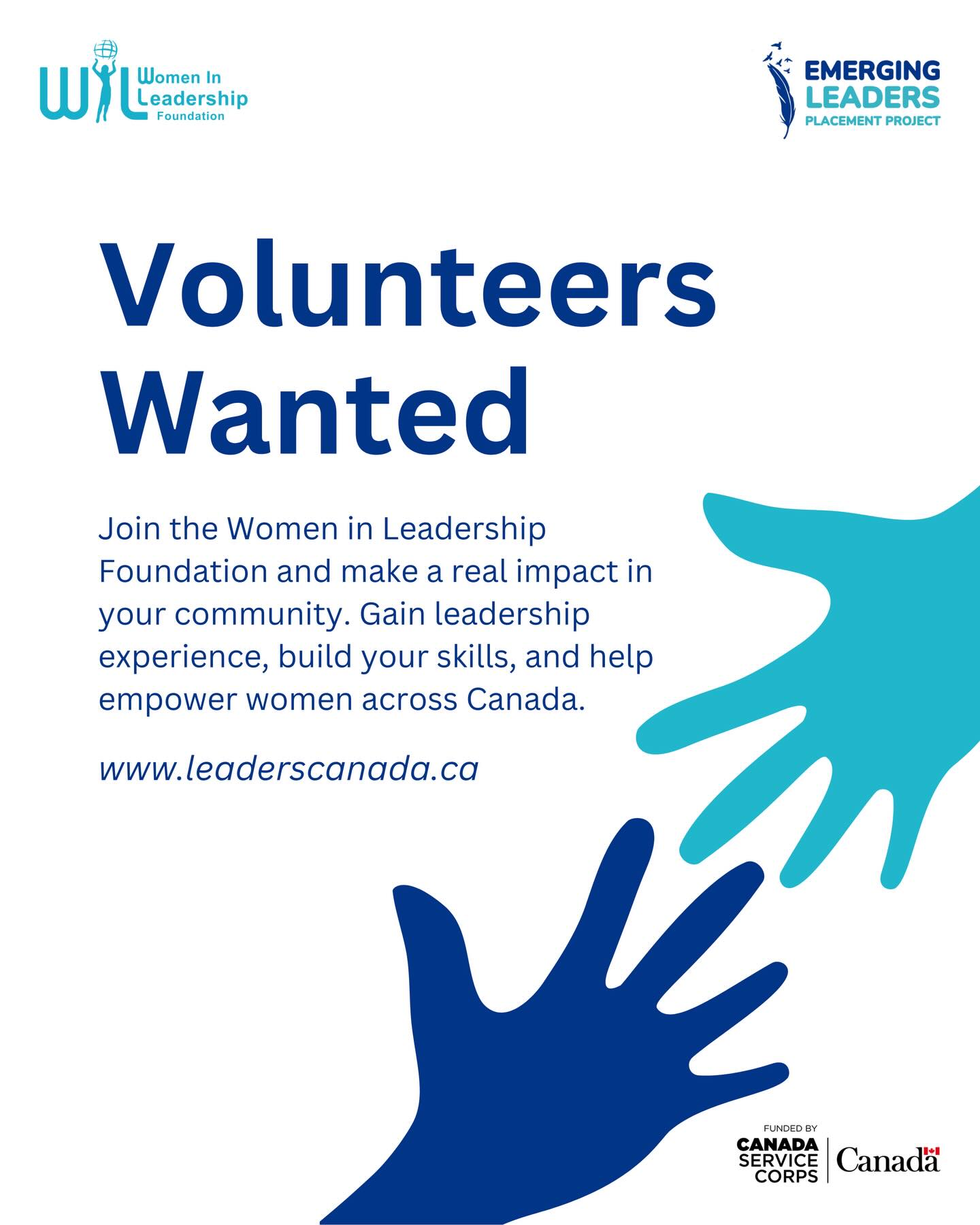 Volunteers Wanted 🌟
Join the Women in Leadership Foundation and make a real difference in your community! Gain hands-on leadership experience, build valuable skills, and help empower women across Canada.
Through our program, you’ll:
✅ Apply – Share your interests, goals, and availability through a quick form
✅ Lead & Grow – Develop leadership skills while creating meaningful change
✅ Get Matched – Connect with a nonprofit that aligns with your passions
✅ Get Trained – Complete short modules designed to set you up for success
Take the first step in your leadership journey today!
📧 connect@womeninleadership.ca
🔗 Head to the link in our bio to get started!
Proudly funded by Canada Service Corps
#CanadaServiceCorps #LeadersToday #YouthInCanada #EmergingLeaders #CommunityImpact