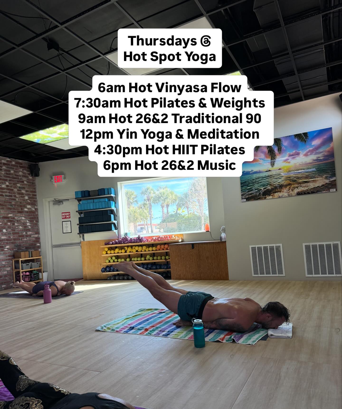 Thursday Classes @hotspotyogasta
6am Hot Vinyasa Flow
7:30am Hot Pilates & Weights
9am Hot 26&2 Traditional 90
12pm Yin Yoga & Meditation
4:30pm Hot HIIT Pilates
6pm Hot 26&2 Music
#yoga #hotyoga #hotpilates