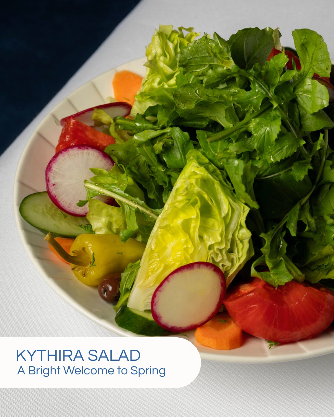 Beyond the Plate: Kythira Salad
As the seasons shift, so does the table. Crisp romaine and baby arugula layered with radishes, peperoncini, olives, and ripe tomatoes, finished with a bright lemon vinaigrette — a salad that feels like the first warm breeze of Spring.
Simple, vibrant, and meant to be shared, it reflects the island’s way of eating: balanced flavors and intentional ingredients.
Spring is nature ushering in a new; Kythira NP is the new way Greek Cuisine will be defined and enjoyed.
#KythiraNP #GreekCuisine #SoHoEats