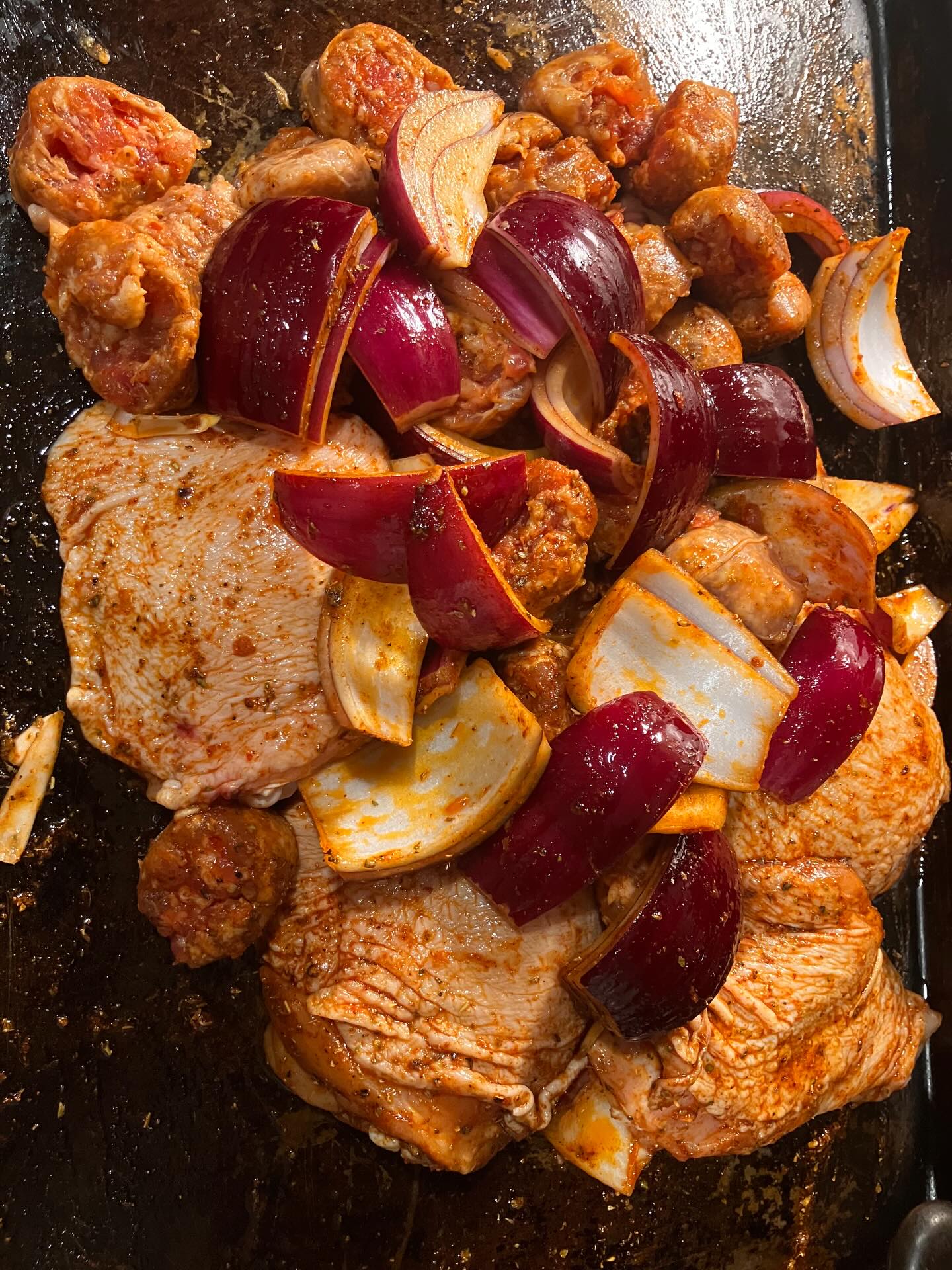 When you get home late from @norwich.farmers.market because you were having too much fun talking with your farmer friends… an easy delicious dinner is the only option. Sheet pan chicken thighs with hot Italian sausage, broccoli and red onion, drizzle with olive oil and your favorite spices and bake until cooked through! YUM!