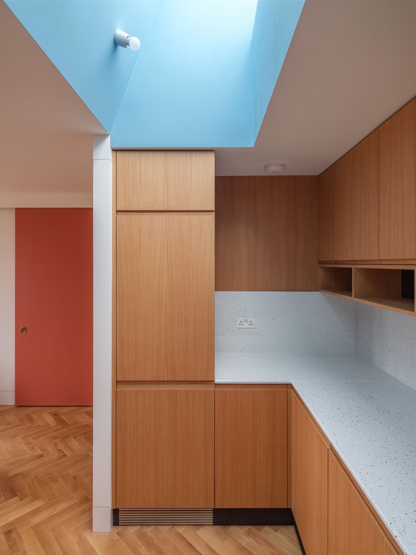 Full renovation of W1 apartment, including bespoke joinery and enamel worktops, London.