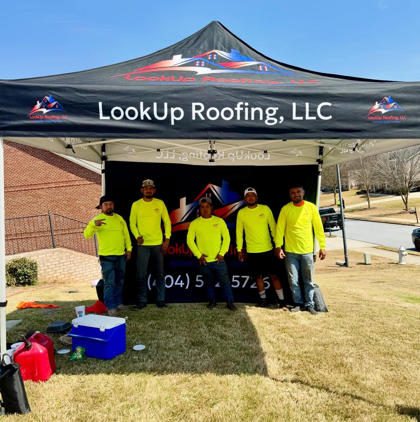 My team expressing themselves that they enjoy working for LookUp Roofing LLC installing New Roofing Systems, the following photos is a New GAF Timberline HDZ Barkwood Shingle Installment completed by my team