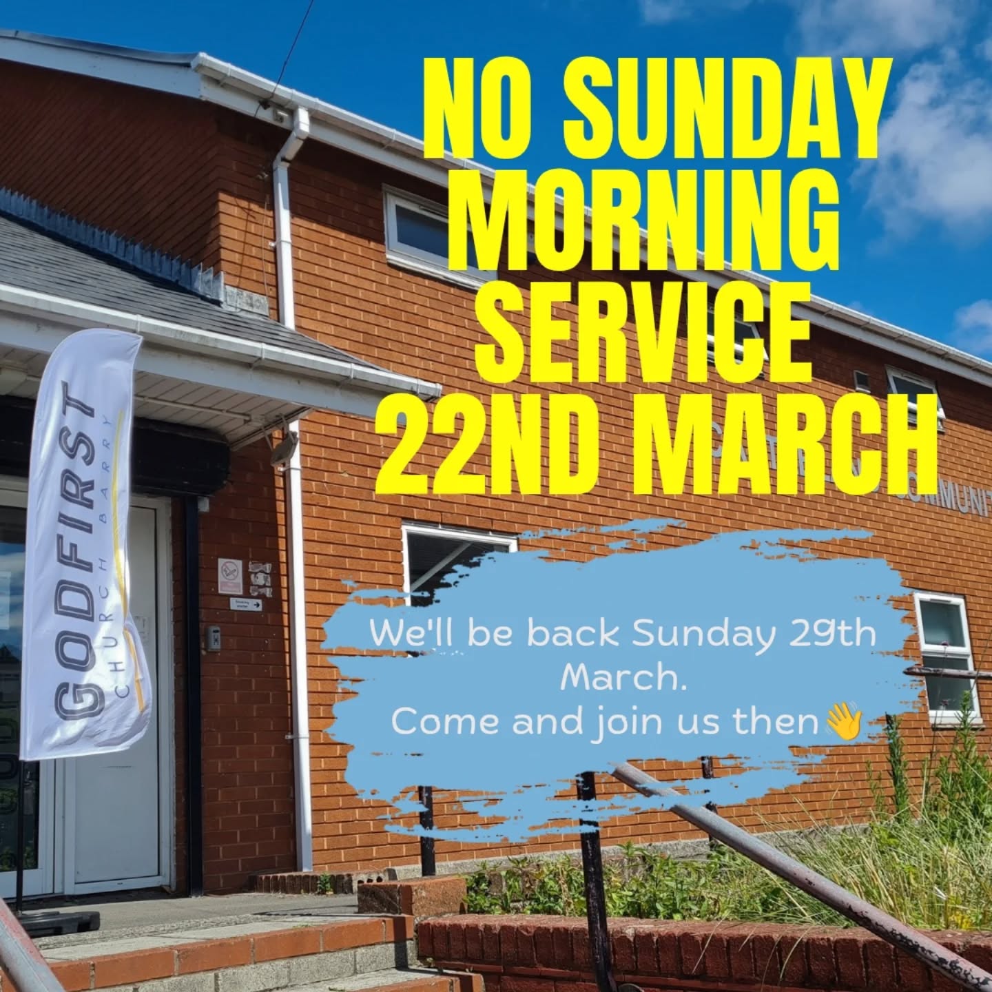 ***UPDATE***
There will be no Sunday service taking place this weekend. We will be back worshipping together on Sunday 29th March, why don't you come and along and join us then 💙