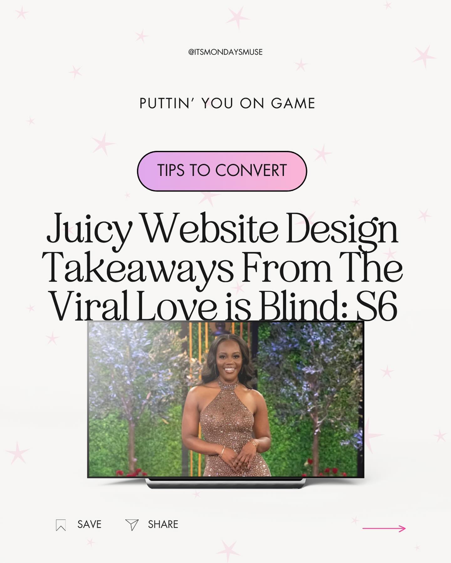 So I have a confession to make… I’m obsessed with Love Is Blind and this season had me in a chokehold 🙈. After spending countless hours on Reddit, Facebook Groups, and the ‘other app’, I’m so glad to see that I am not the only one.
This season completely captured the internet by storm with celebrities such as Kim Kardashian and Wale chiming in on the cringe worthy drama.
But after the reunion aired and I took a long break (okay… okay… it was -uh- more like a really, really quick moment) I got to thinking. How do we bottle this Love Is Blind virality and sprinkle some of it into our website strategy and design?
How do we truly make our websites epi-pen worthy?
So SWIPE for my translation of the chaos and charisma of Season 6 in a few website design strategies that won’t just attract clicks, but capture (and keep) hearts.
(And between us, who’s starting the petition for Jess or AD to be the next Bachelorette? Because, seriously, they were the it girls this season 🤎) #itsmondaysmuse
#webdesign #webstrategy #loveisblind #loveisblindnetflix #creativeentrepreneur #findmydesign #designstories #engagementstrategies #businessgrowth #contentmarketing #websitedesign #websitestrategy