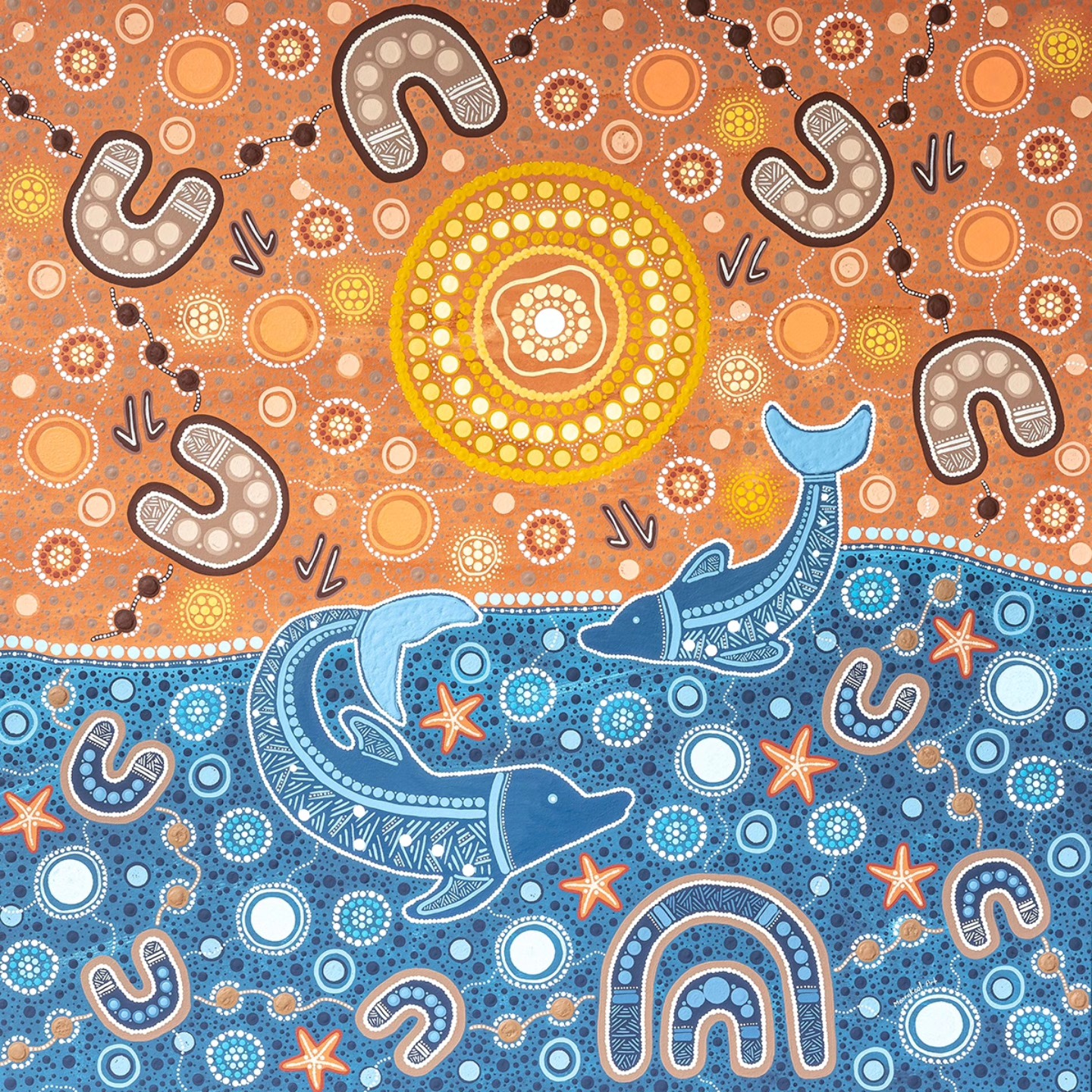 Guiding Light 🌞🐬
During NAIDOC Week 2025 @westfieldbooragoon commissioned Mel to create this canvas art that a lucky Westfield member took home!
The artwork symbolises strength, resilience, the importance of maintaining a balanced life and honours the connections and legacies of our past elders 🖤💛❤️
#aboriginalartist #aboriginalart #canvasart #art #noongarart #culture #artwork #commissionedart #NAIDOCWeek #NAIDOC2025 #NAIDOC