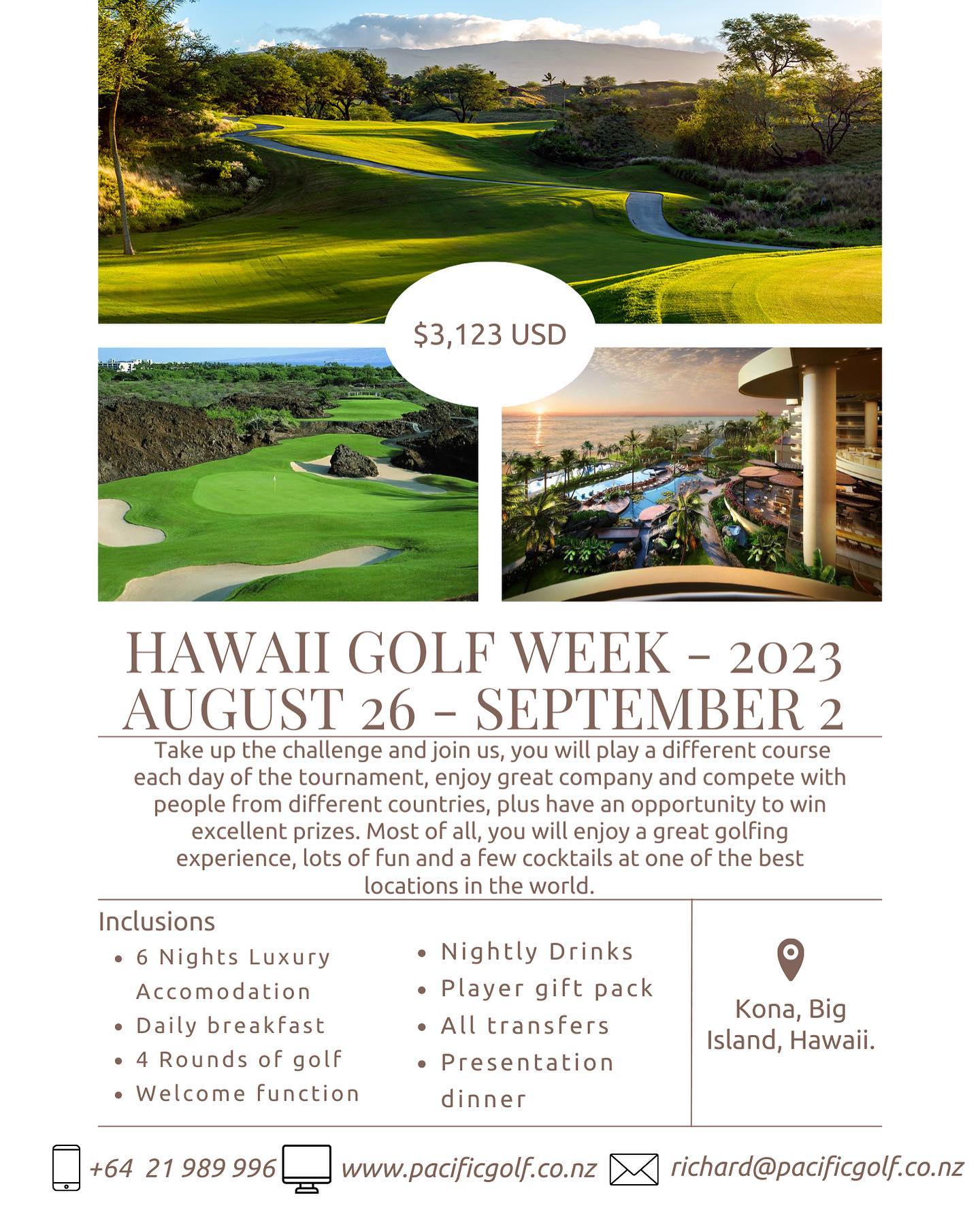 Who doesn’t want a Team Pro Am in Hawaii or a relaxing couples trip a week later ?
Get your team ready, limited vacancies available.
#hawaii #golf #proam #romantic #couplegoals
