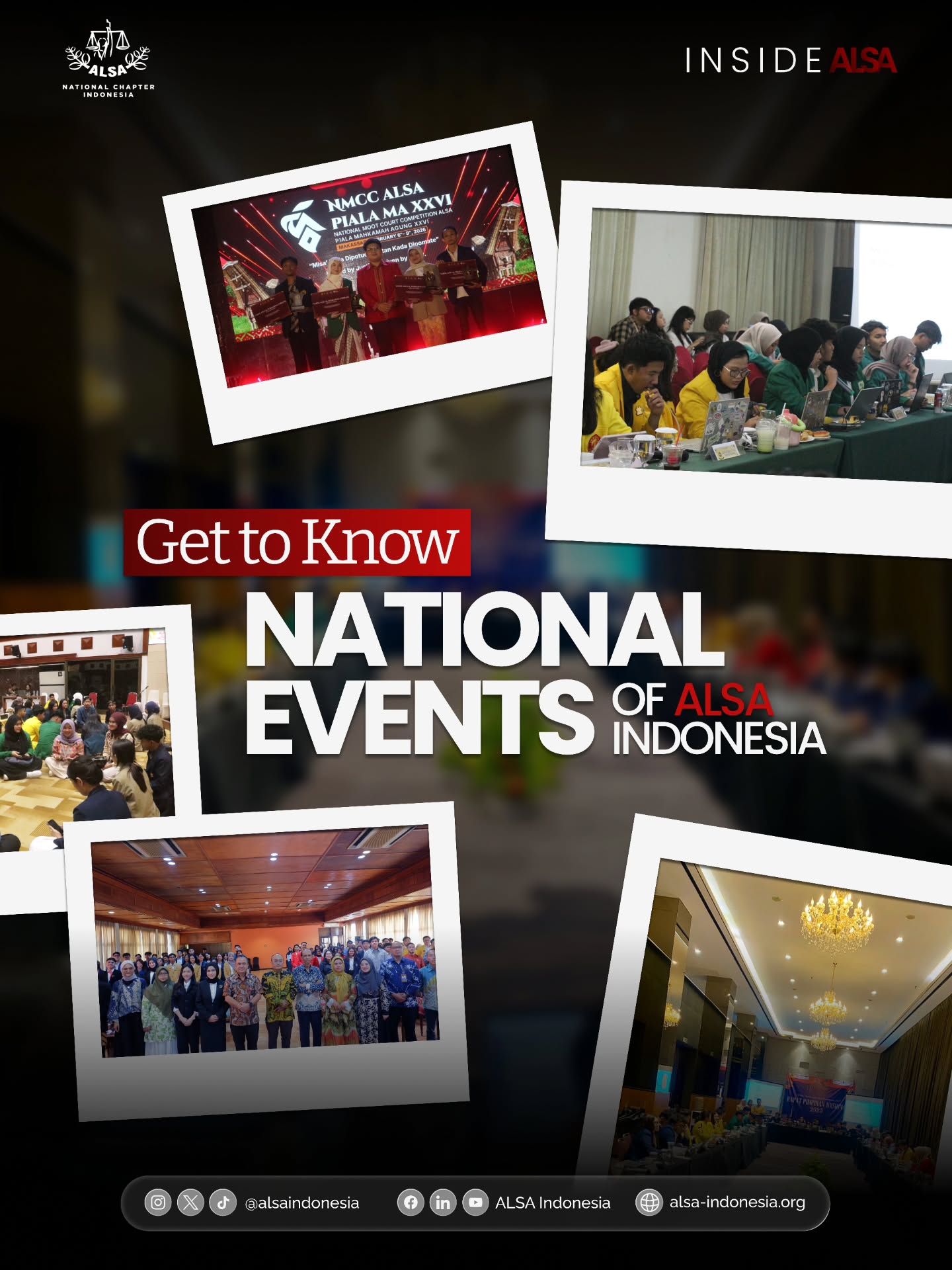 Warm Greetings, ALSAians!
ALSA Indonesia proudly presents Inside ALSA – Episode 1.
In this episode, we take a closer look at the various national events within ALSA Indonesia, highlighting the diversity of programs that foster legal development, collaboration, and organizational excellence. From academic competitions to large-scale gatherings, discover how these events shape the ALSA experience and contribute to the growth of its members.
ALSA, Always be One!