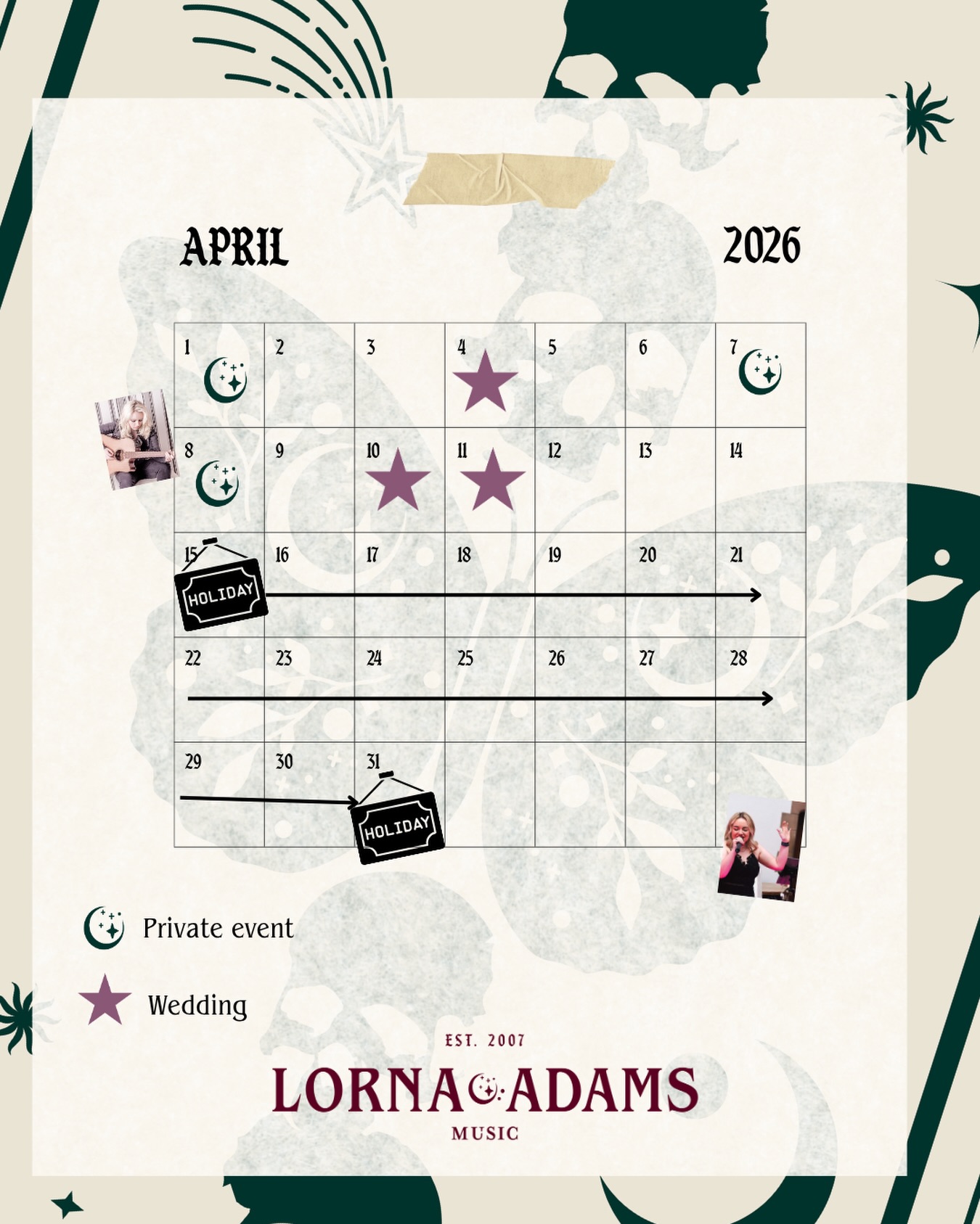 April is still busy but I am taking a chunk of time out to spend with my children 🧒 👶 wedding season is creeping in and I am very excited for what the year is shaping up to be! If anyone has any recommendations for child friendly trips in this time - drop them in the comments! #weddingsinger #altweddingsinger #pianovocals #singingwaiters