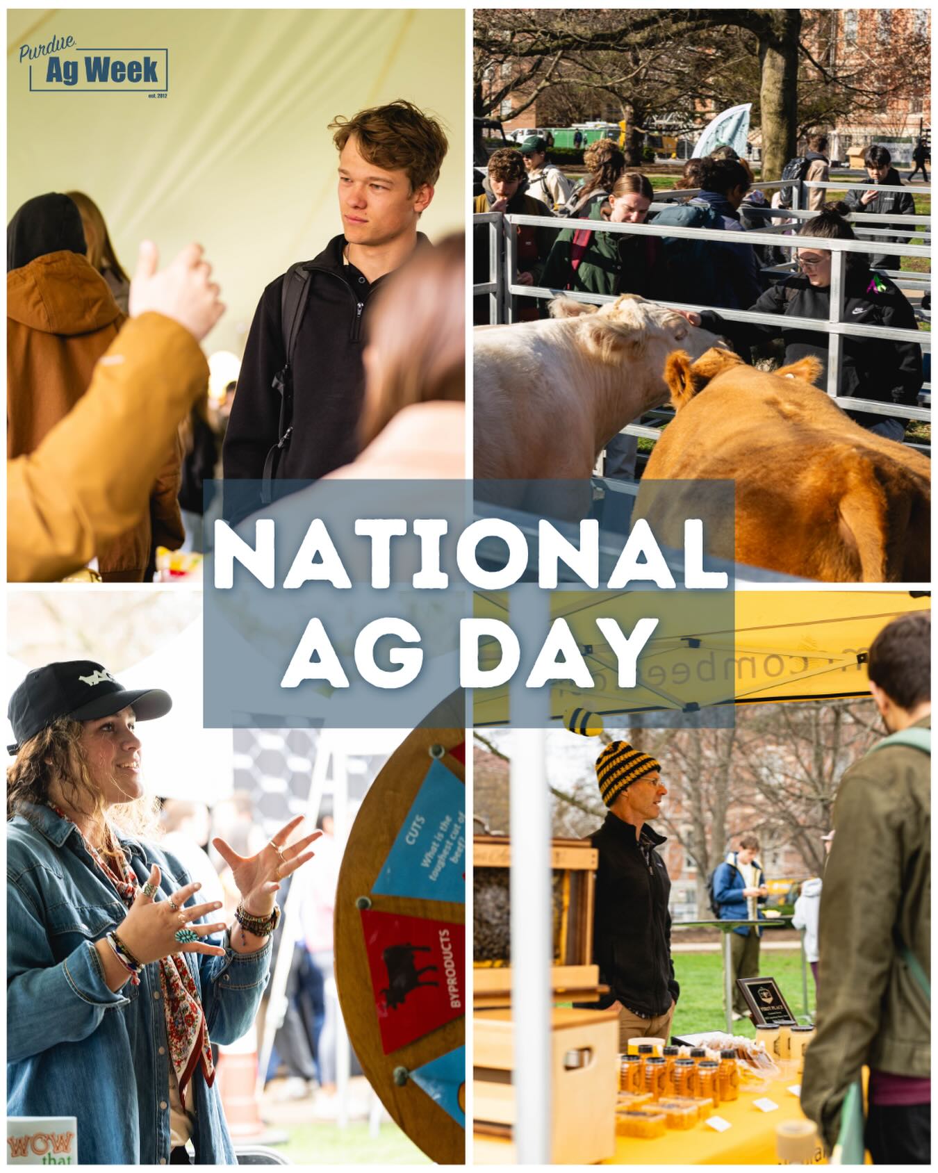 Happy National Ag Day! 🤭
Today, we celebrate the industry that relates to us all! Just 13 days until you have the opportunity to engage with agriculture right here on campus! 🌱🚜🐮
#purdue #agweek #NationalAgDay #educate #engage inspire