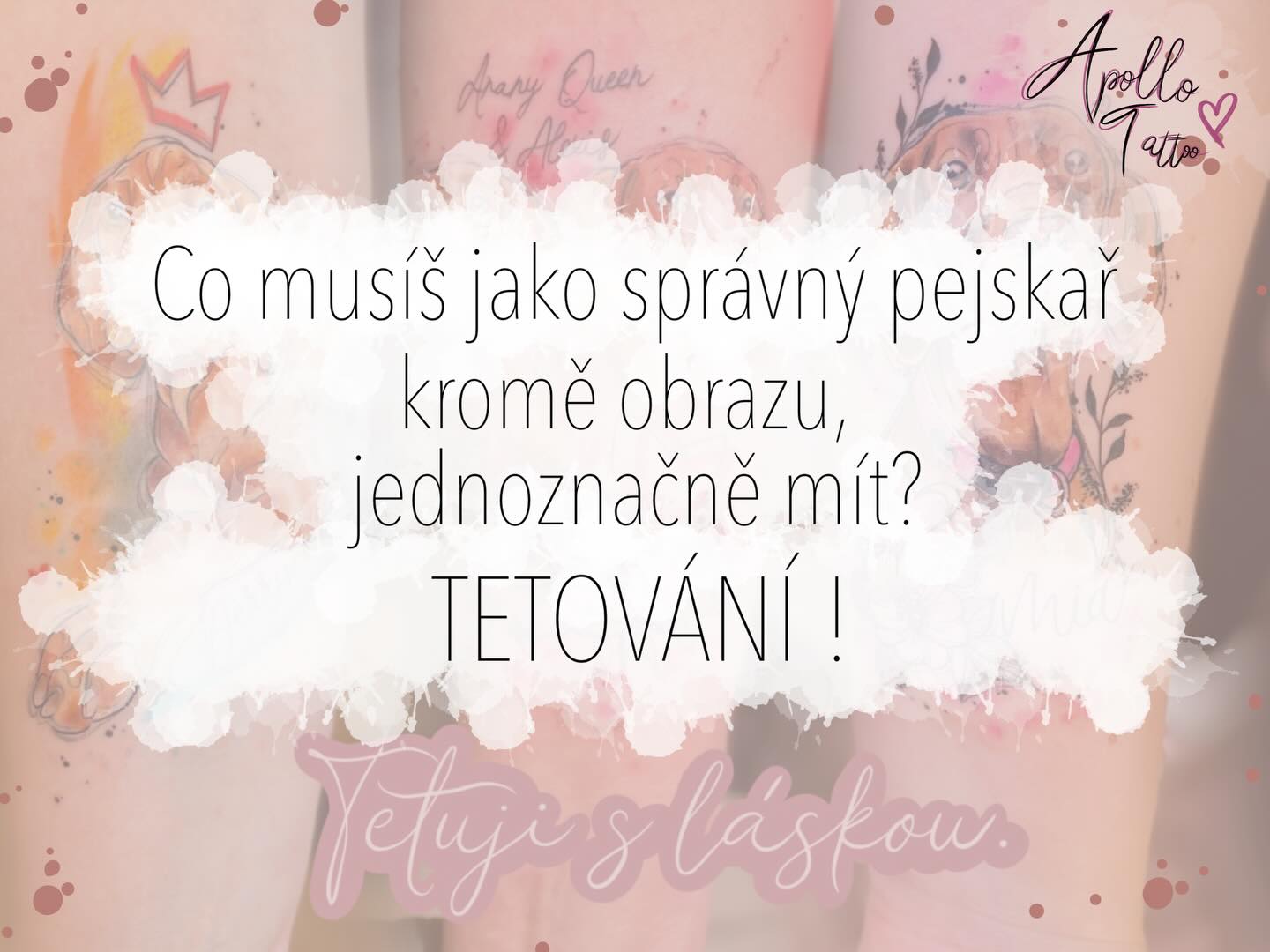 🖤 Co musíš jako správný pejskař jednoznačně mít? 🖤
Ano! Obraz svého chlupáče, ale co ještě? 😂
Ty největší psí srdcaři už vědí, že psí láska patří dneska už i pod kůži. Tu Vám totiž nikdy nikdo neodpáře a nevezme ❤️
Pokud jsi stejně jako ostatní a jako já BLÁZEN do psů a hlavě toho svého, je čas se posunout na další level - napiš mi a ráda tě tímto novým světem provedu.
Tetování se věnuji od roku 2016, v roce 2019 jsem se rozhodla se zaměřit čistě jen na pejskaře a od roku 2020 mám v Praze vlastní tetovací studio, ve kterém je každý pejskař a milovník zvířat vítán s otevřenou náruči a nastartovaným strojkem 🖤💙🧡 tetuji s láskou a pokorou.
Sleduj mě na @psi.taterka 🖤
#dogtattoos #dogtattooportrait #dogportrait #psitetovani #portretpejska