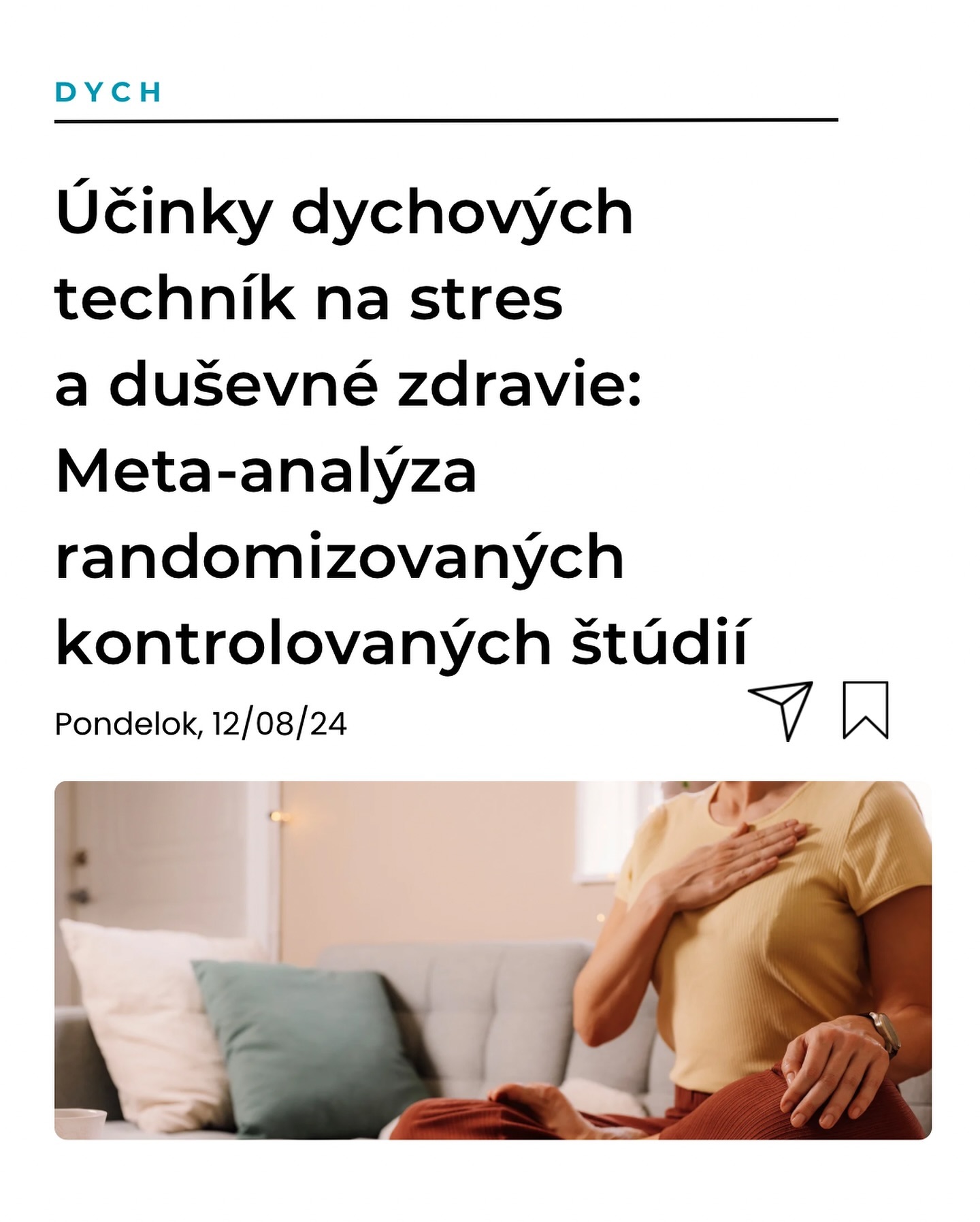 ✨ Účinky dychových techník na stres a duševné zdravie✨
💨 Meta-analýza 12 štúdií zahrňujúca 785 účastníkov ukázala, že dychové techniky boli spojené s významným znížením subjektívneho stresu.
Výsledky naznačujú, že dychové techniky môžu byť účinné pri znižovaní stresu a zlepšovaní duševného zdravia.
#Dych #Dychlieči #FunkčnýDych #DychovéTechniky #DuševnéZdravie #ZvládanieStresu #Wellness