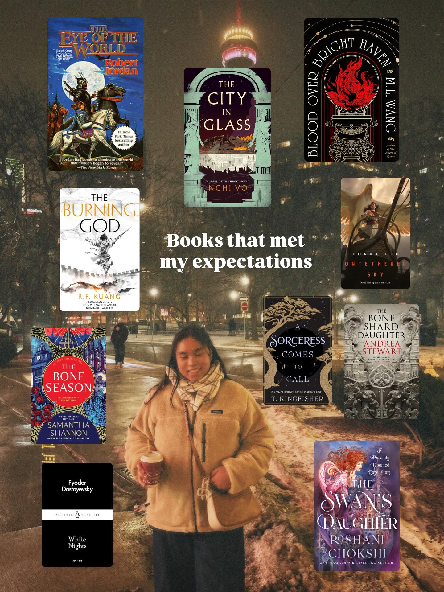 — books based on my expectations
in making this, i’ve realized that not a lot of books have exceeded my expectations lately (this year) but i’m hopeful that one of my next/current reads will save me from my 5 star drought ~
i try to not really have expectations before i start a book but i loved seeing everyone’s version of this trend and it’s a nice way to reflect on your current reading taste
if you think this is fun to do, consider yourself tagged 😌✨