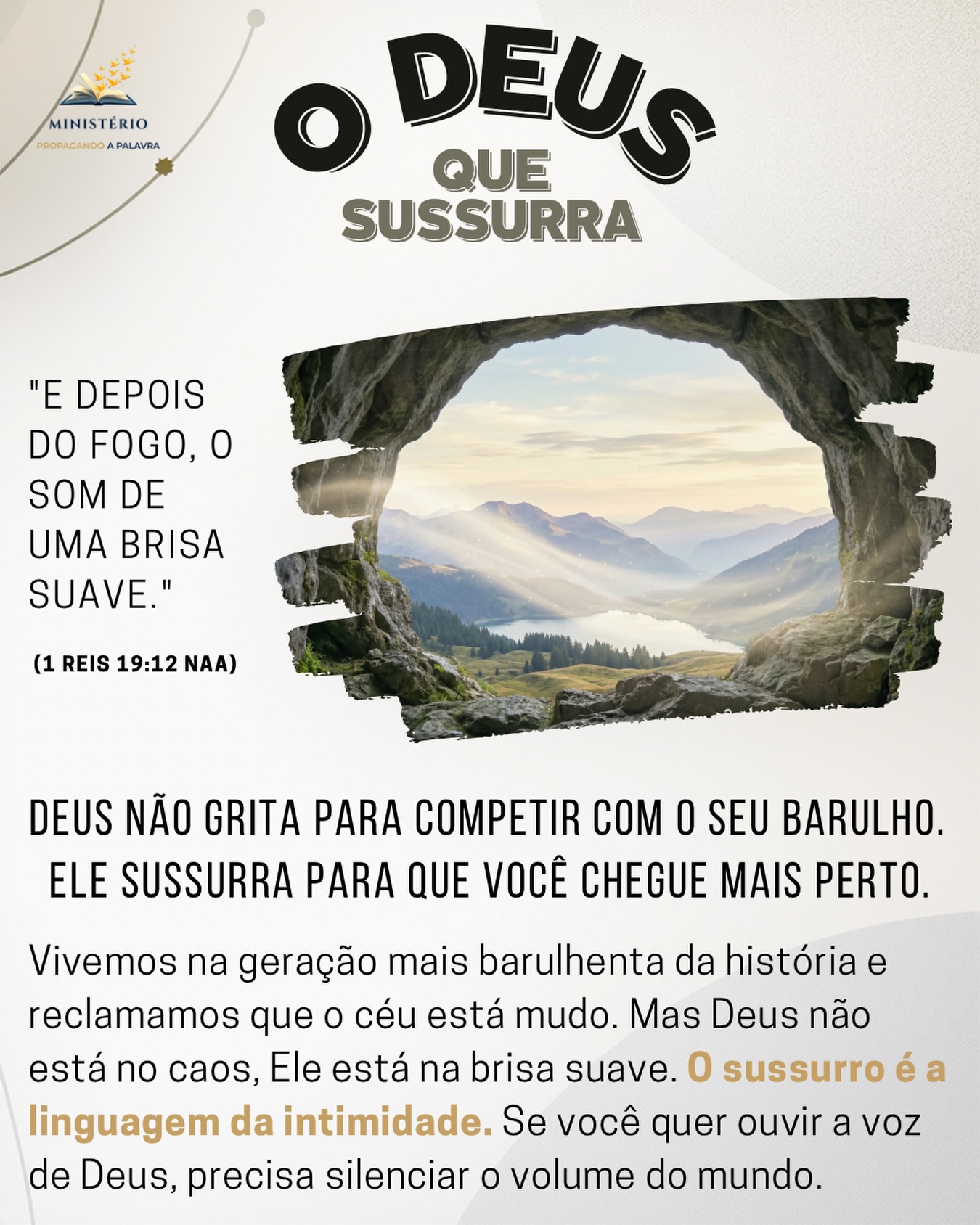 Deus não grita para competir com o seu barulho. Ele sussurra para que você chegue mais perto ✨🕊️🤫
Muitos buscam a Deus em meio ao barulho dos cultos cheios ou das nossas orações repetitivas. Mas o sussurro exige proximidade. O sussurro do Espírito é a linguagem da intimidade.
O profeta Elias descobriu essa verdade de uma forma dramática: Deus não estava no vento, no terremoto ou no fogo. Ele estava na brisa suave. O sussurro do Espírito é a linguagem da intimidade.
Aprender a ouvir Deus não é sobre novas técnicas de oração, mas sobre silenciar o volume do mundo. Aprenda a acalmar a sua alma e a reconhecer os Seus sussurros.
Essa mensagem falou com você? 🌍 Comente abaixo e compartilhe com alguém que precisa saber que não está sozinho. Aprofunde sua jornada de fé com meus livros. Clique aqui: https://www.propagandoapalavra.com.br/livros
#AprendendoAOuvirDeus #VozDeDeus #IntimidadeComDeus #SussurroDoEspirito #PastorFlavioMacieira