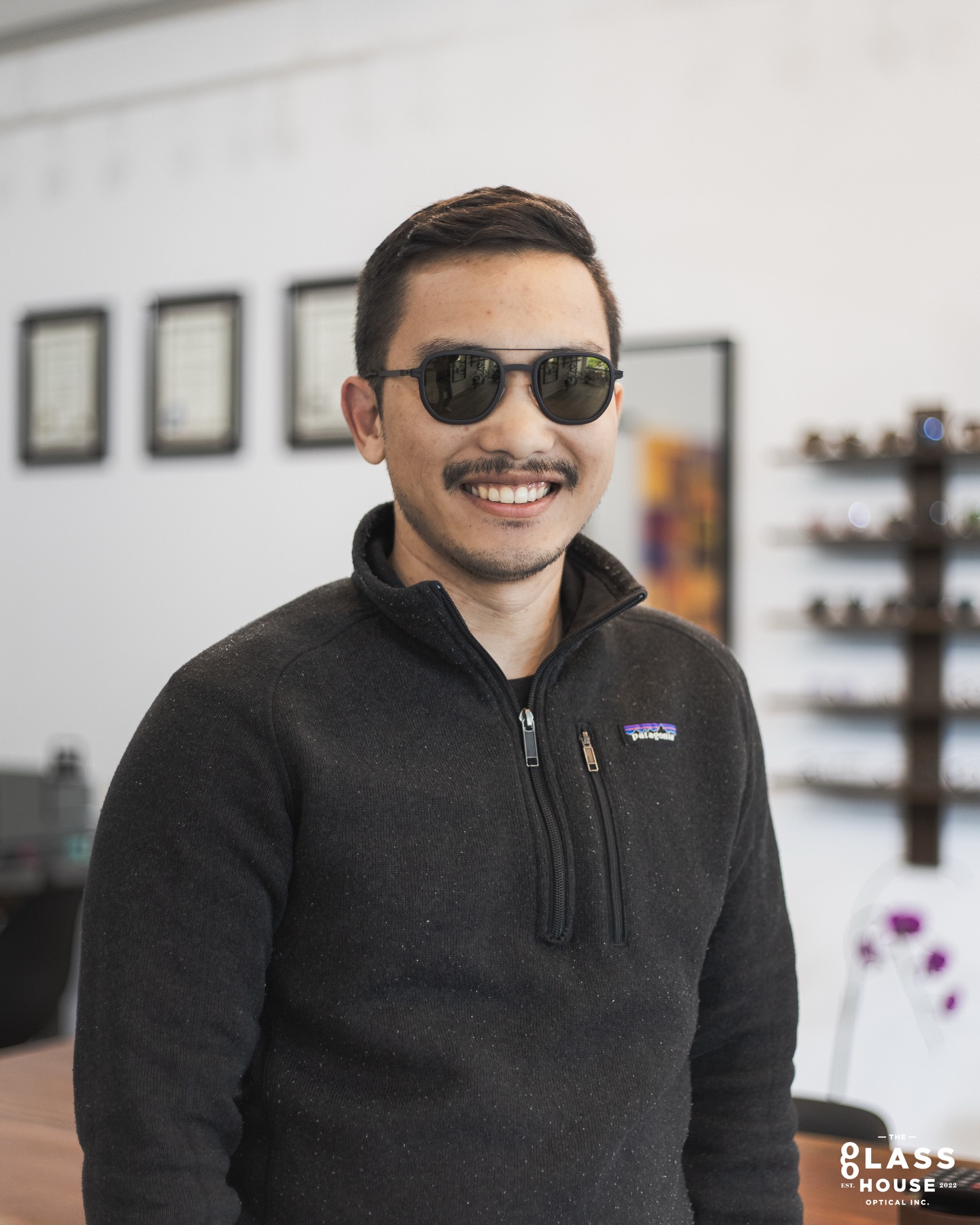 Here’s Jaime in his “Alder” by Mykita!
This frame is constructed of sheet metal, and Mykita’s 3D printed MYLON material which gives this classic square aviator shape a modern, and technical twist.