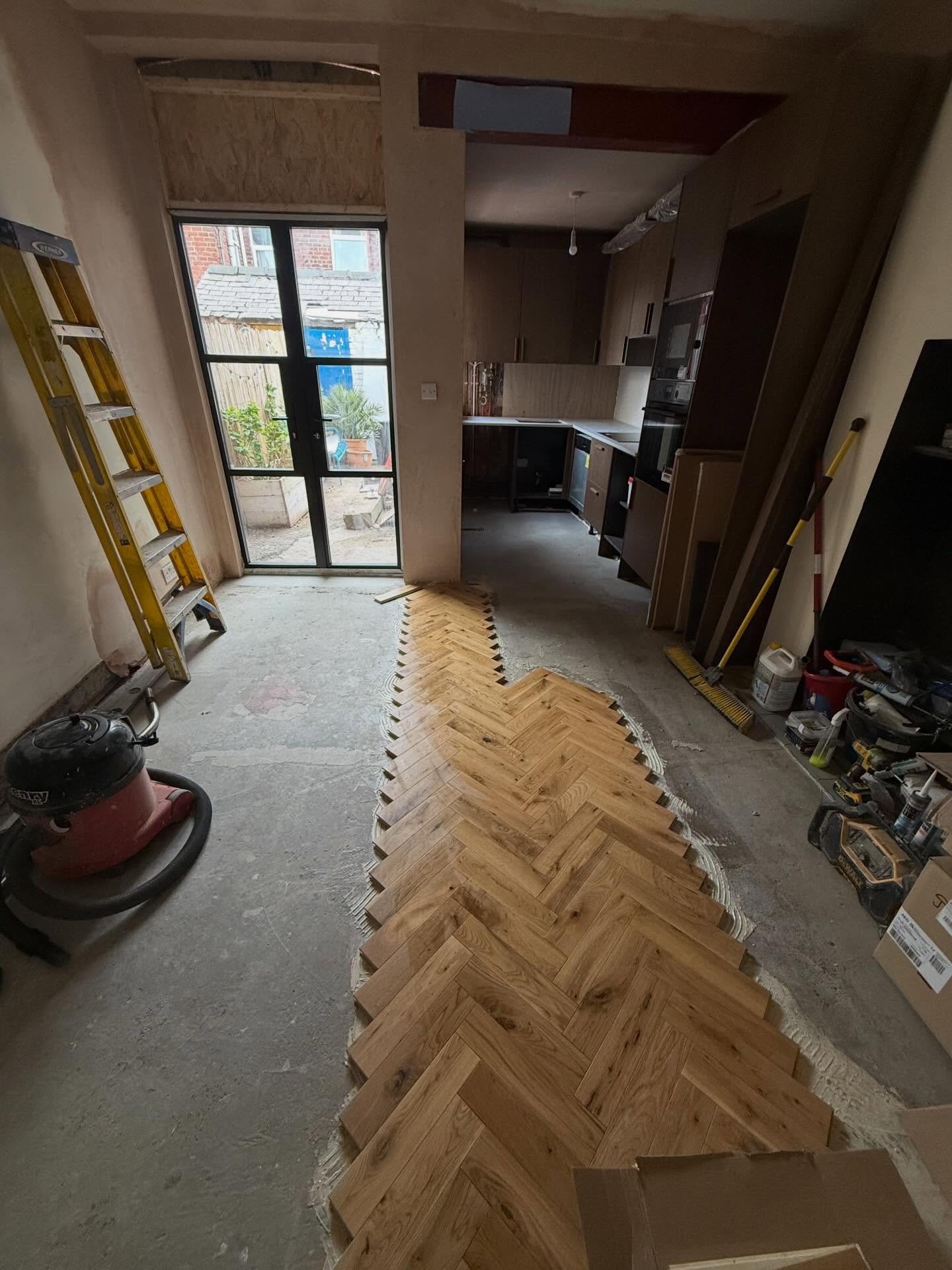 Weve got some lovely parquet flooring going down on a kitchen project that we can’t wait to show you #parquetflooring #kitchenrenovation
