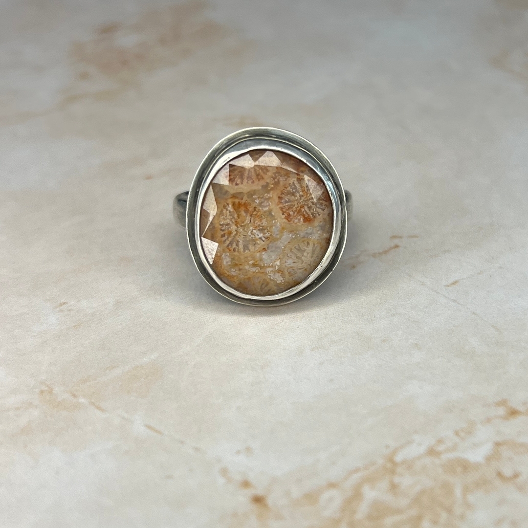 Fossil Coral Quartz Doublet Ring #amycashjewelry #artisanjewelry #handmade #rings #oneofakind