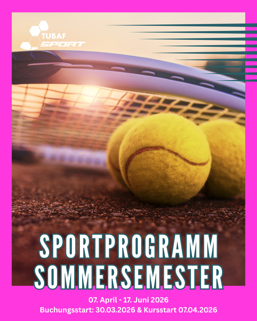 ☀️🏃♀️ Sommersemester = Zeit, aktiv zu werden! 🏋️♂️🌿
Das neue Sportprogramm der TUBAF steht in den Startlöchern – mit vielen Kursen für jedes Level und jede Motivation 💪 Egal ob du dich auspowern, neue Sportarten ausprobieren oder einfach einen Ausgleich zum Uni-Alltag suchst: Hier ist für alle was dabei!
📅 Buchungsstart: 30.03
🚀 Kursbeginn: 07.04
Schnapp dir deine Sportklamotten, sichere dir deinen Platz und starte fit ins Semester! 🔥
Eine Übersicht über alle Kurse und die Option zur Buchung findest du ab dem 30.03 auf unserer Website (Link in Bio).
#TUBAF #UniSport #Sommersemester #StayActive #StudentLife