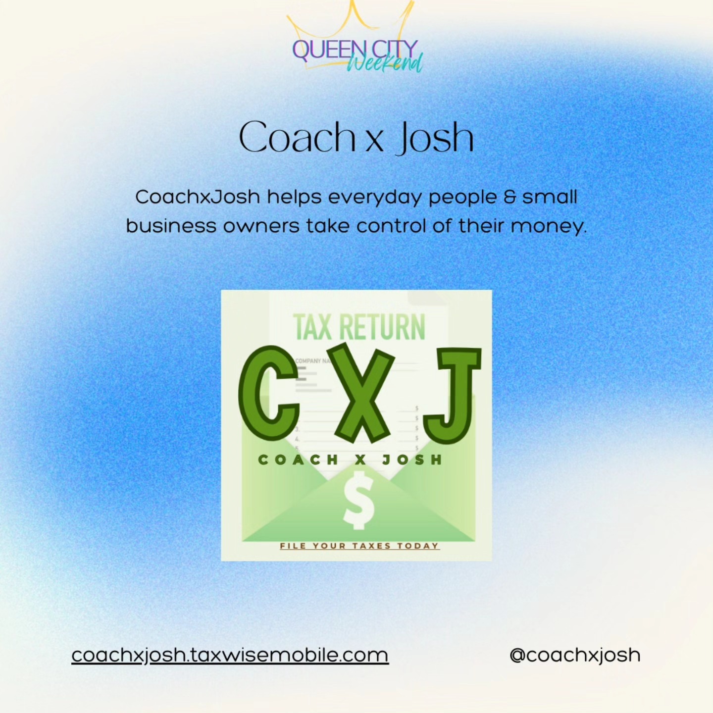 Next up we have: Coach x Josh @coachxjosh
Weโre proud to have Coach x Josh as an official sponsor of In the Mix โ our premier business social happening this Thursday at Dahlia's from 5-9pm! Link in the bio to register.
What They Do:
Coach x josh helps everyday people and small business owners take control of their money. They offer tax prep, bookkeeping, budgeting, and real-life financial strategies - like how to save, track spending, and lower your tax bill. It's all about making your money work for you, not the other way around.
Services Include:
โ
๏ธ Tax Strategy & Planning
โ
๏ธ Tax Preparation
โ
๏ธ Mid-Year Money Check-in
โ
๏ธ Bookkeeping Clean Up
โ
๏ธ Budget Planning Session
Raffle Giveaway:
Coach x Josh will be giving away a $100 CREDIT towards any of the above services! Must be at the In the Mix event to receive service winnings.
Letโs show them love โ follow at @coachxjosh and stop by the event to check them out!
.
.
.
.
This Thursday we will be hosting our very first "In the Mix" business social event from 5pm - 9pm boasting food, drinks, good music by @nolomusix, engaging activities, and free giveaways in a relaxed
environment.
None of this would have been possible without our sponsors and supporters, so we wanted to make sure to highlight them! To learn more and meet them in person, stop by our event!
#InTheMixCLT #QCWeekend #CLTBusiness #CLTNetworking #charlottenetworking #charlottebusiness #charlottegrowth #Charlottecareers (edited) (edited) (edited)