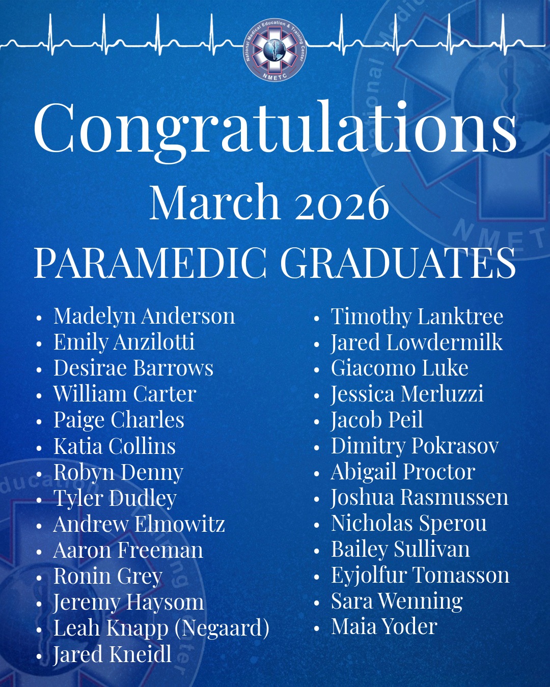 Congratulations to the March 2026 NMETC Paramedic Graduates! We wish you the best of luck!
#NMETC #firstresponders #EMS #emergencymedicalservices