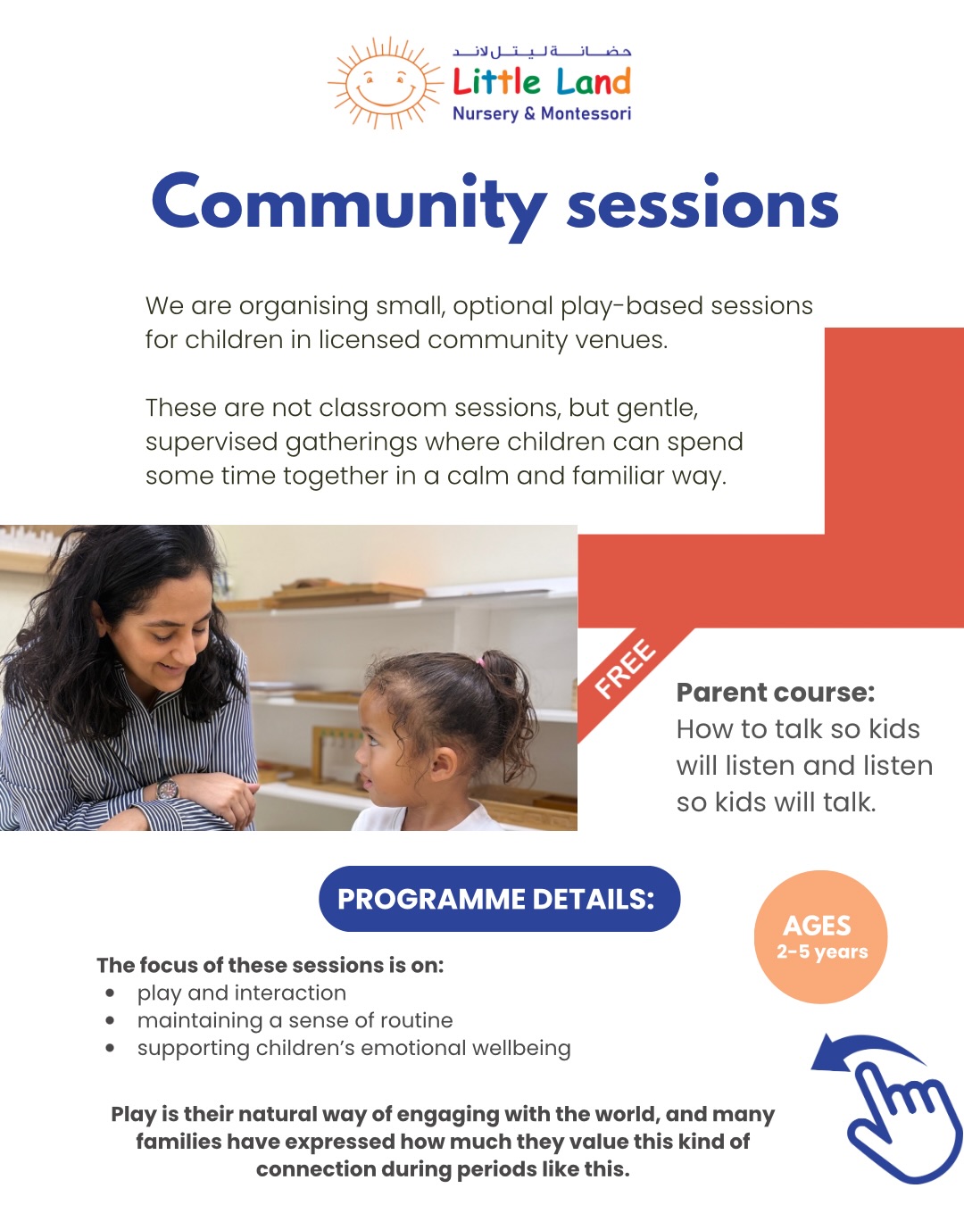 We are organising very small, optional play-based sessions for children in licensed community venues. These are not classroom sessions, but gentle, supervised gatherings where children can spend some time together in a calm and familiar way.
The focus of these sessions is on:
• play and interaction
• maintaining a sense of routine
• supporting children’s emotional wellbeing
Play is children’s natural way of engaging with the world, and many families have expressed how much they value this kind of connection during periods like this.
Message us for more information 🤍