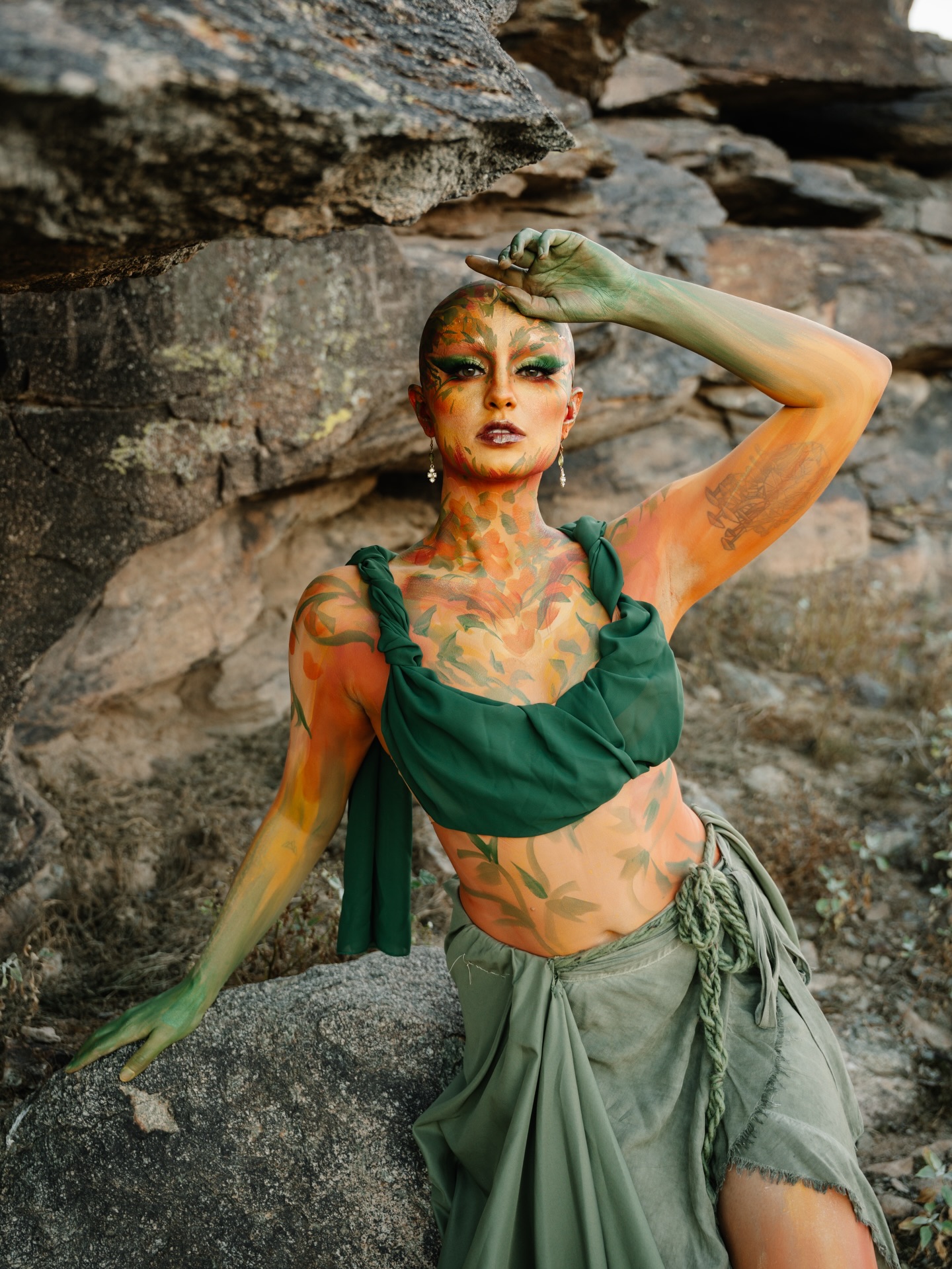@urbansoul_photography capturing this Apricot Mallow makeup felt effortless!
Such a treat having her share her talent to photograph a character that I’ve been envisioning for quite awhile
The photos with the ironwood tree show what I have named my “fairy home”
The branches perfectly cascade to the ground with an arch opening to going underneath
I wanted to photograph this look there, so we made our way down the wash to do so!
We saw many bunnies, quails (Michael and the quails were saying hello’s back and forth which was the sweetest communication 🥹😂) and even a rattlesnake!
I’ve seen a couple snakes since living in AZ, this was my first rattlesnake!
Such a meaningful creative day 🧡