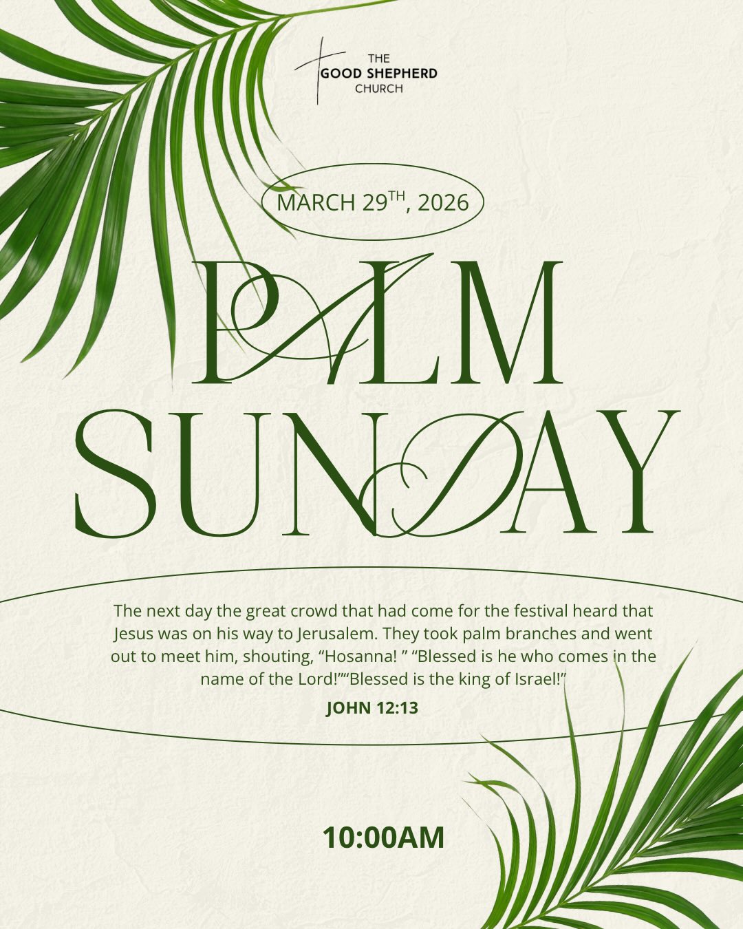 Join us this Easter season as we gather to remember, reflect, and celebrate the hope we have in Jesus. 🌿
We would love for you and your family to be part of all that God is doing:
Palm Sunday
March 29th at 10:00AM
Good Friday
April 3rd at 7:00PM
Easter Sunday
April 5th at 10:00AM
Easter egg hunt for the kids during service!
Each service will be a special time of worship, the Word, and community.
Invite a friend, bring your family, and come celebrate with us. We can’t wait to see you!