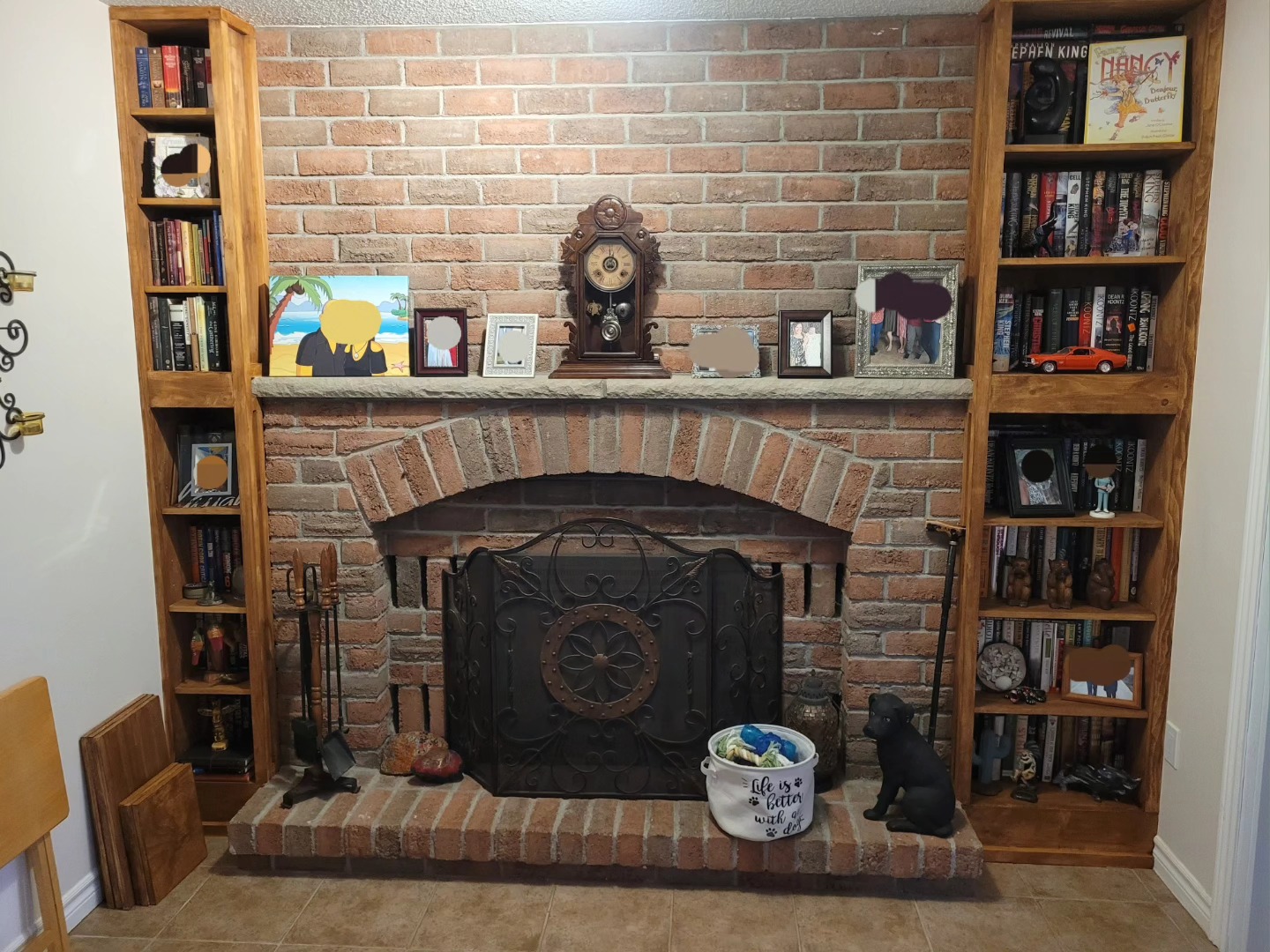 Custom shelving around fireplace crafted by Maximus Craftsmanship