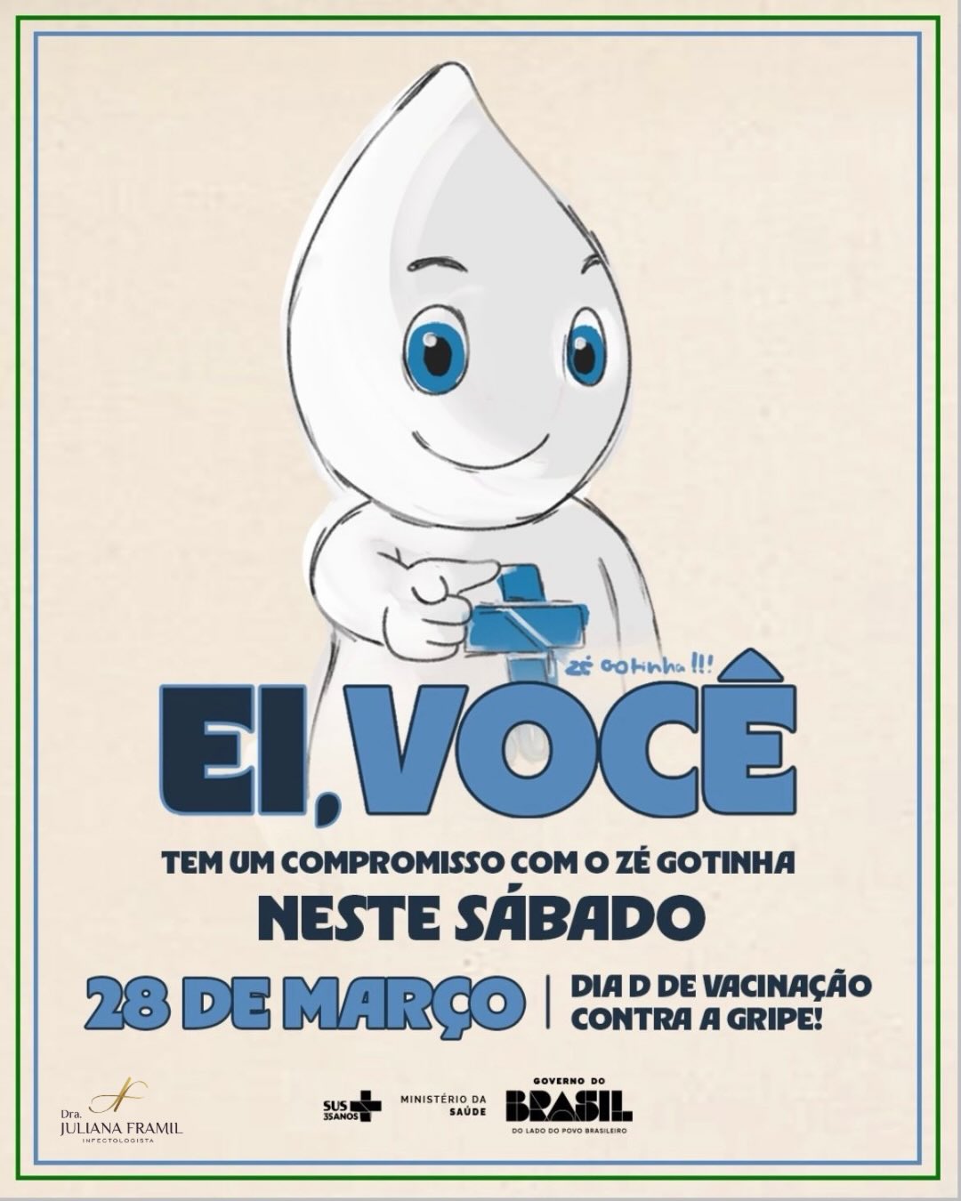 🗓️ Atenção! Amanhã, 28/3, é o Dia D da vacinação contra a gripe!