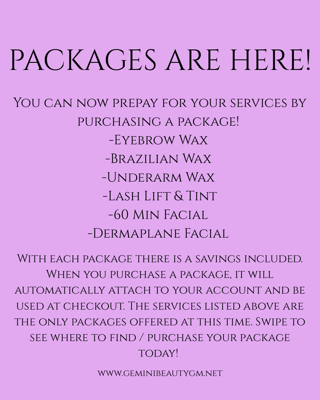 Packages are here for 6 services! Get yours now🧡