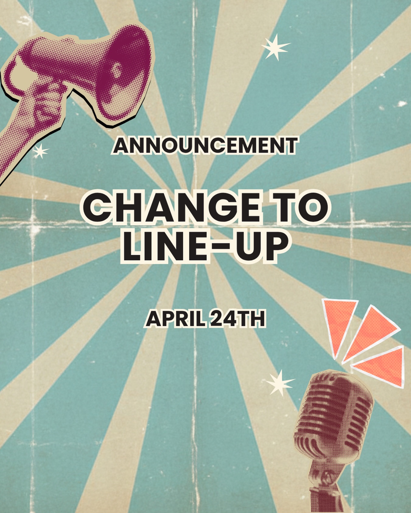 Line-up update 📣
Sadly, Horatio Gould is no longer able to appear on April 24th… he will now be joining us on July 24th.
We’re working on a strong replacement and will be announcing it in the next few days. 📣
Line-ups although rare, are occasionally subject to change, usually due to act’s scheduling and TV commitments… but the quality of the show is always the priority, and the standard will not be compromised!!
#standupinthebasement #lineupchange