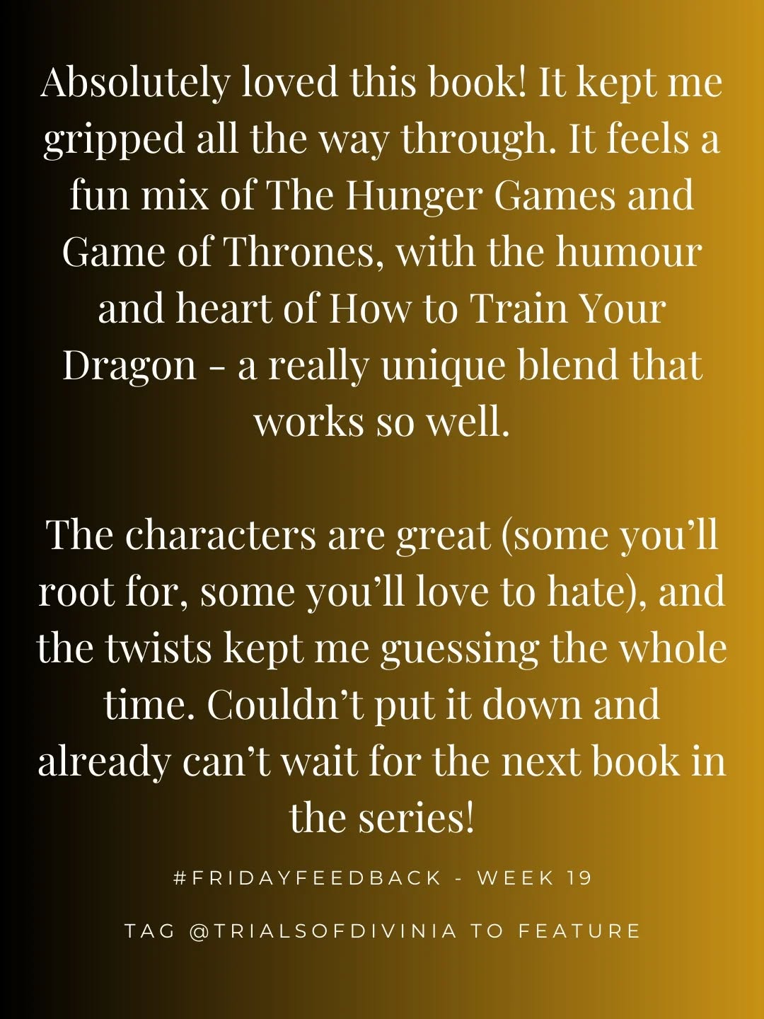 On Friday Feedback, I'll be sharing reviews of The Trials of Divinia. I'm also looking for great work from other self-published authors to share or exchange reviews with. Get in touch if this would be of interest!
#FantasyBooks #IndieAuthor #Bookstagram #BookTok #FantasySeries