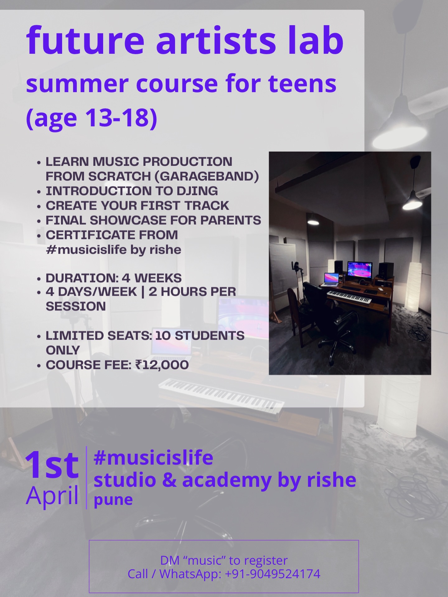 Ever wondered how your favourite songs are made?
This summer, don’t just listen to music…
learn how to create it.
🎹 Music Production
🎧 DJing
🎵 Build your first track
📍 #musicislife by rishe
🎓 Ages 13–18 | Limited seats
DM “MUSIC” to get started.
#pune #musicschool #learnmusicproduction