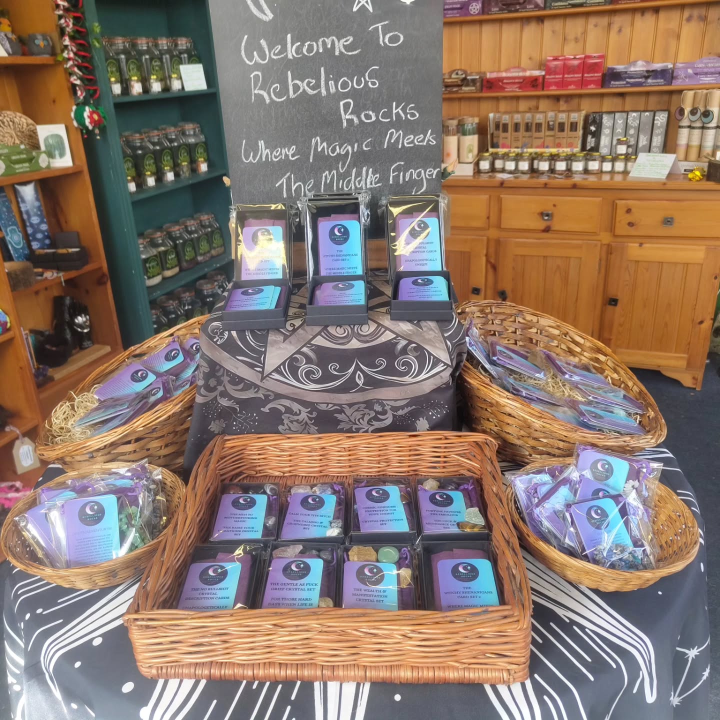 Good afternoon Wytches, we have more stock from the amazing Rebellious Rocks!
We now have their Bracelets and Crystal Boxes alongside their Tumbles and Crystal/Witchy Shenanigans Cards.
So beautiful and amazing, all with a card in Rebellious Rocks signature style!! Informative and funny!
In store now
See you all soon
Blessings of the Land Sea and the Sky ❤️ ❤️ ❤️ ❤️