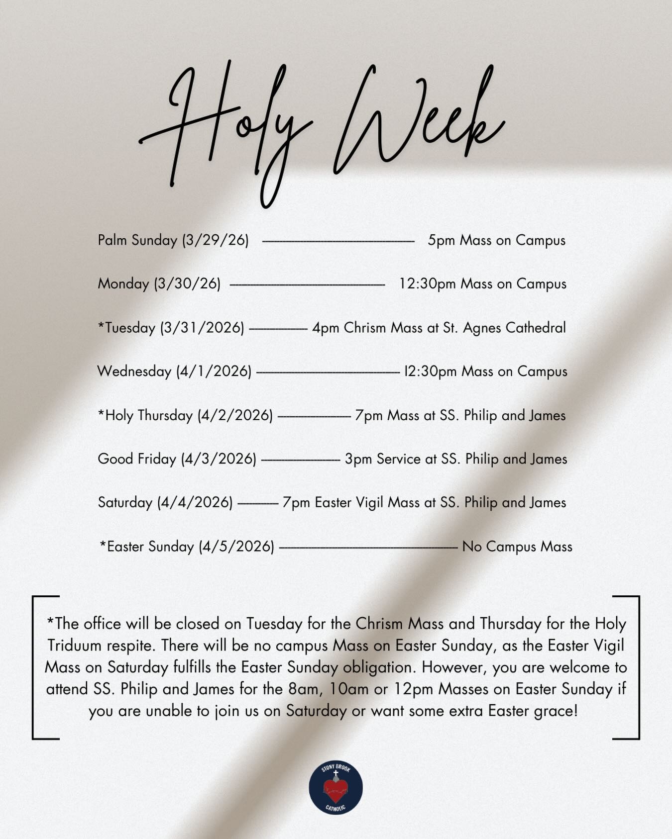 Please join Campus Ministry and the FOCUS Missionaries for Holy Week!